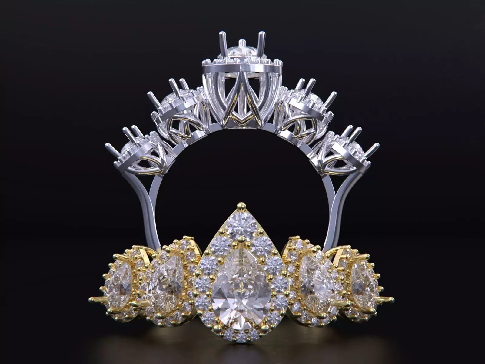 Five Stone Pear Diamond Ring 3D print model