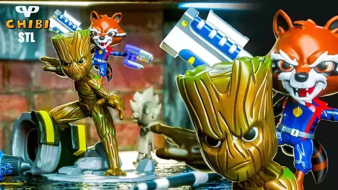 Groot And Rocket STL for 3D Printing ChibiSTL 3DXM