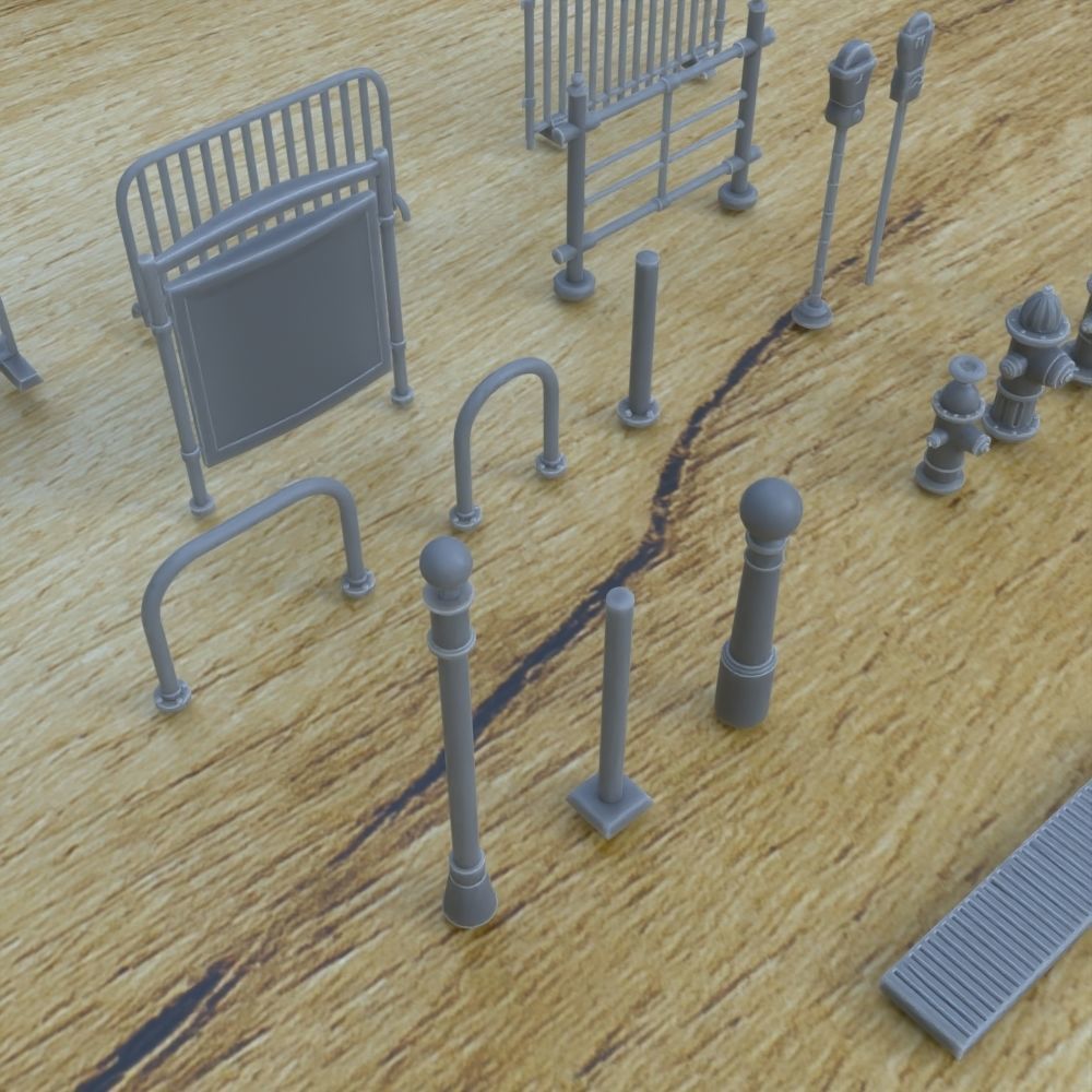 STREET ASSETS 1-35 FOR DIORAMA SUPPORTED STL 3D print model_1