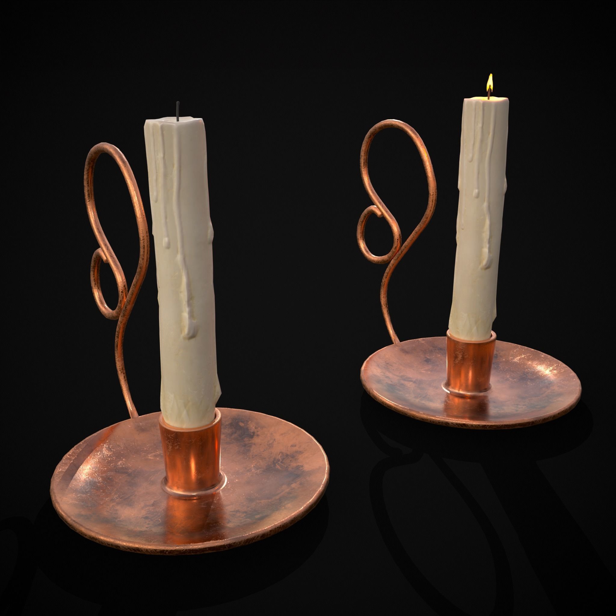 Medium Copper Chamberstick Low-poly 3D model_3