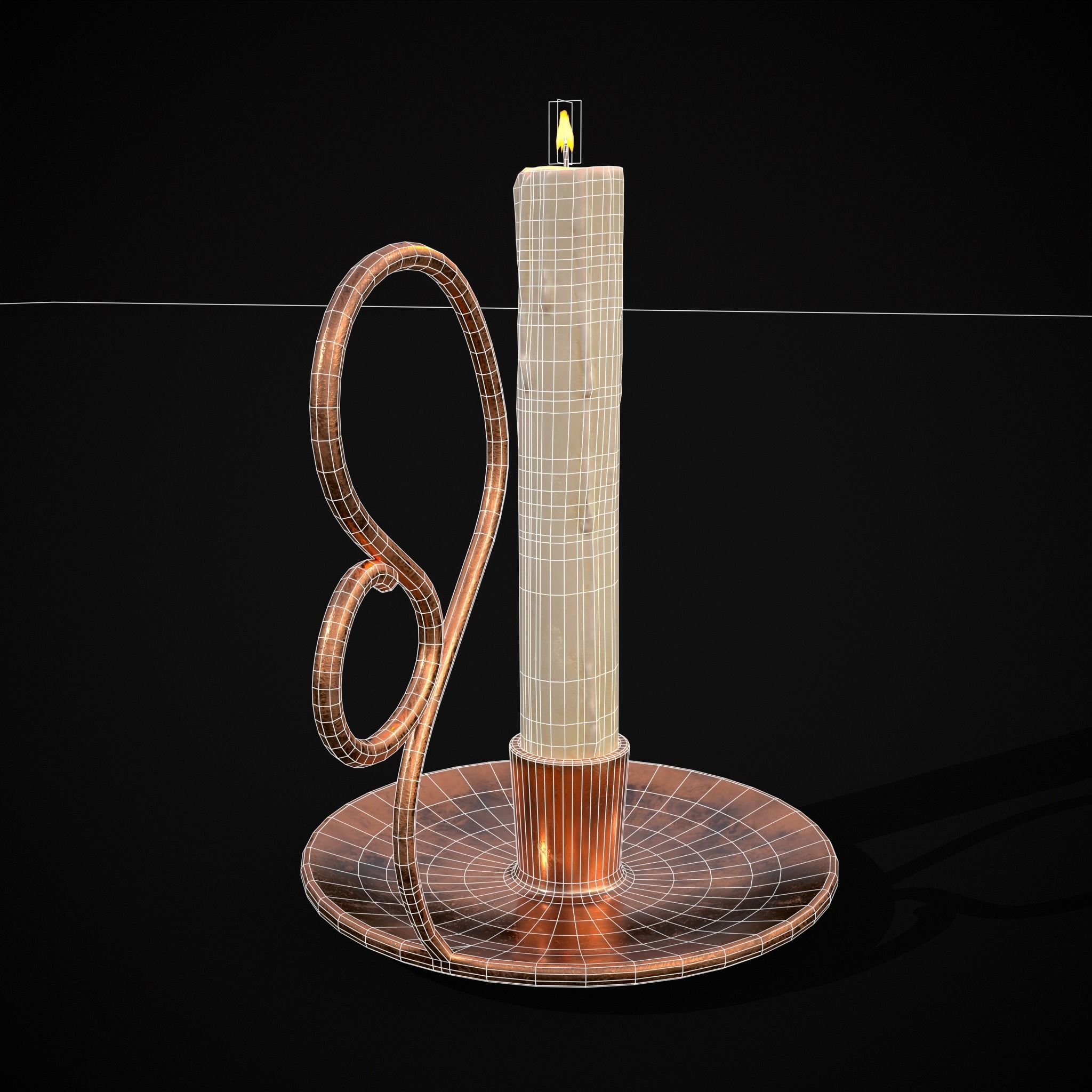 Medium Copper Chamberstick Low-poly 3D model_16