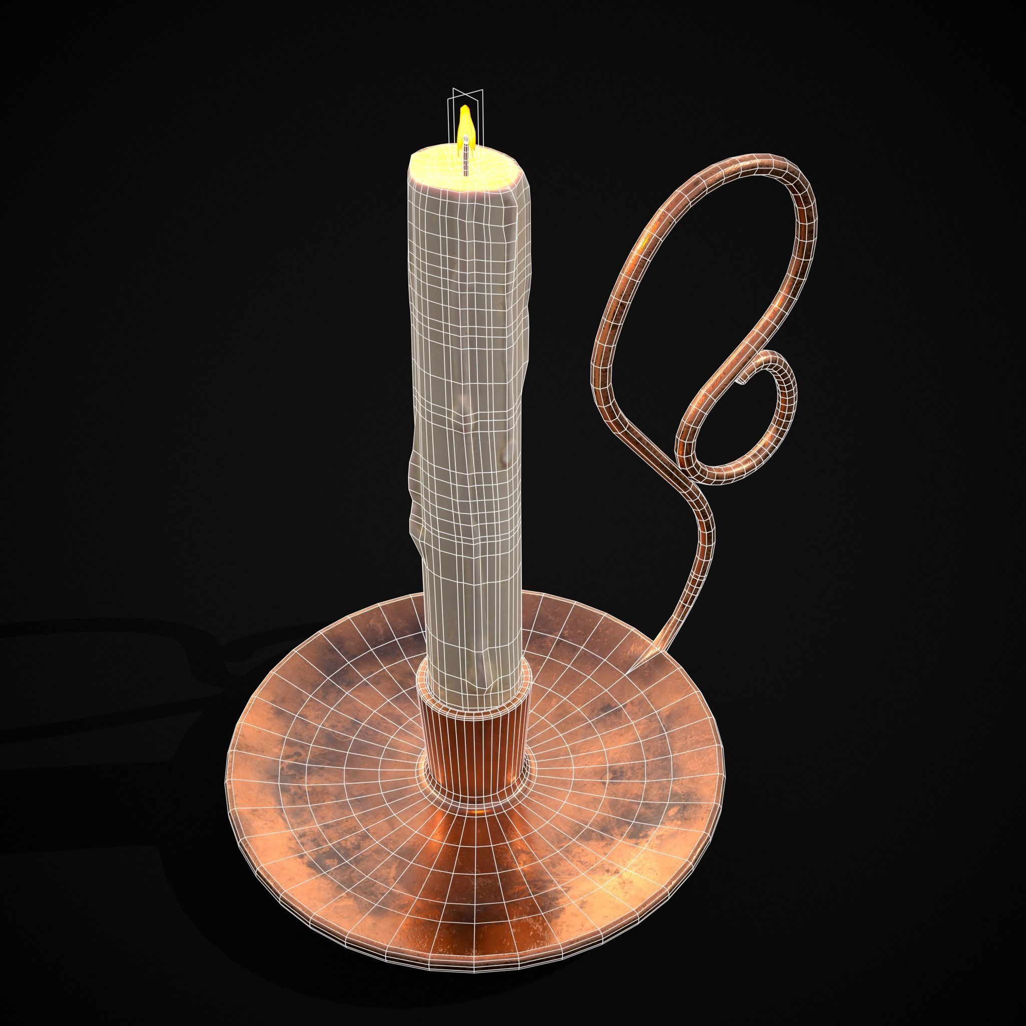 Medium Copper Chamberstick Low-poly 3D model_2