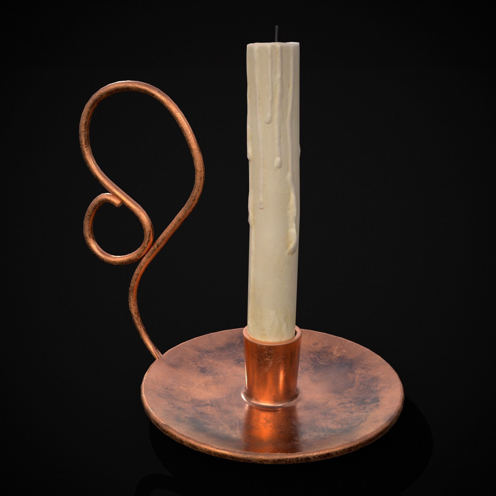 Medium Copper Chamberstick Low-poly 3D model_9