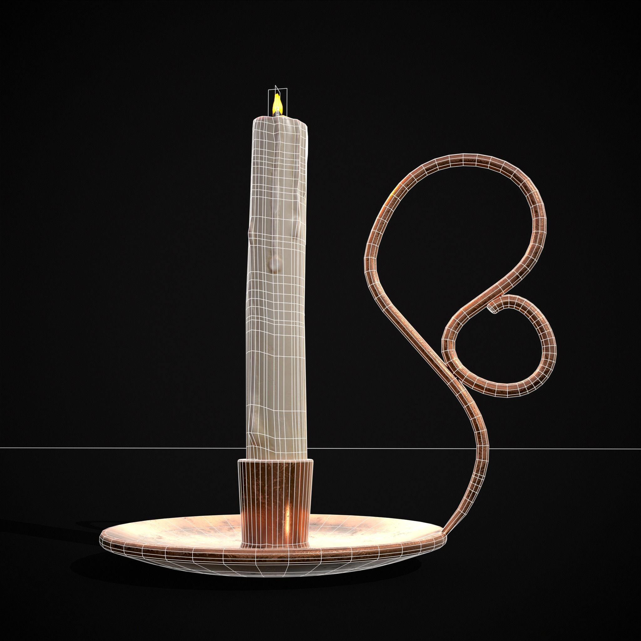 Medium Copper Chamberstick Low-poly 3D model_18