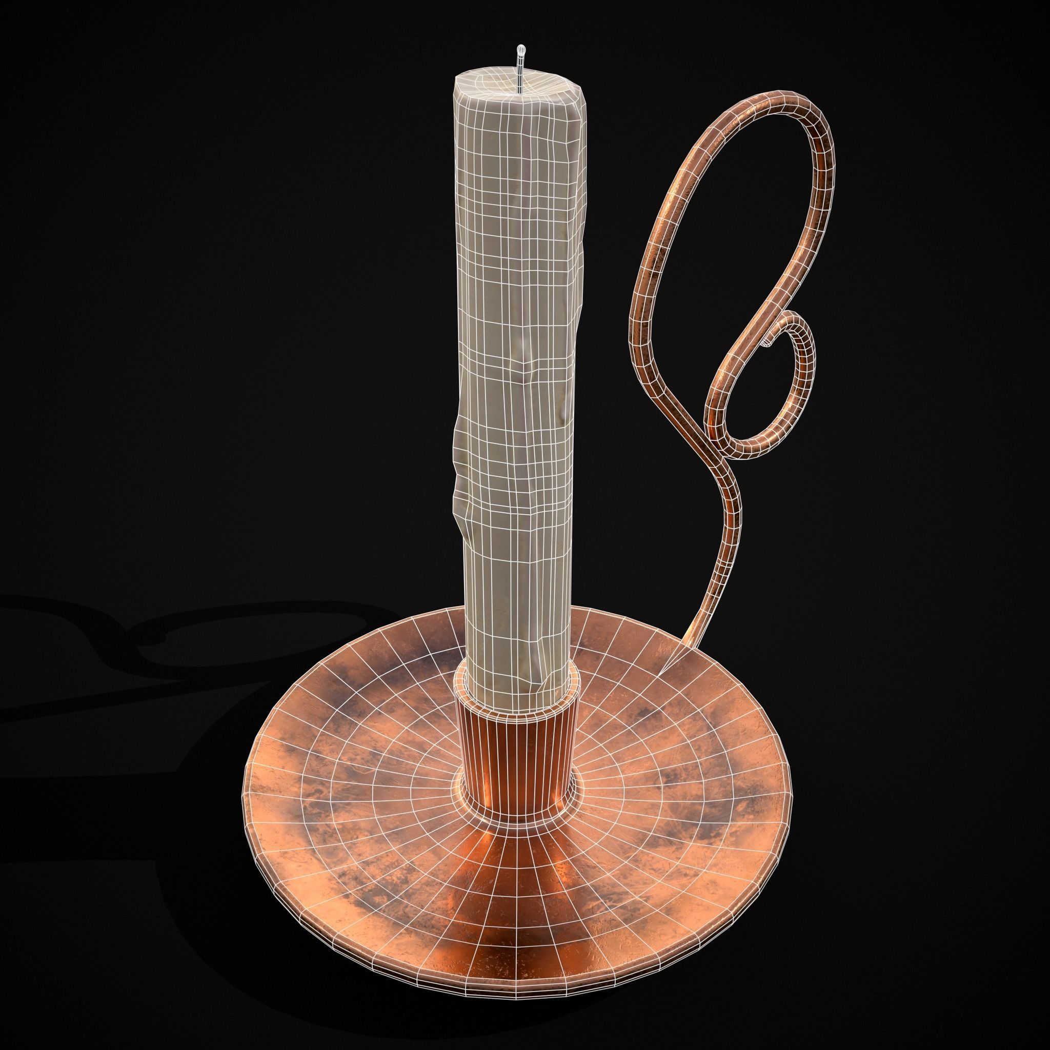 Medium Copper Chamberstick Low-poly 3D model_12
