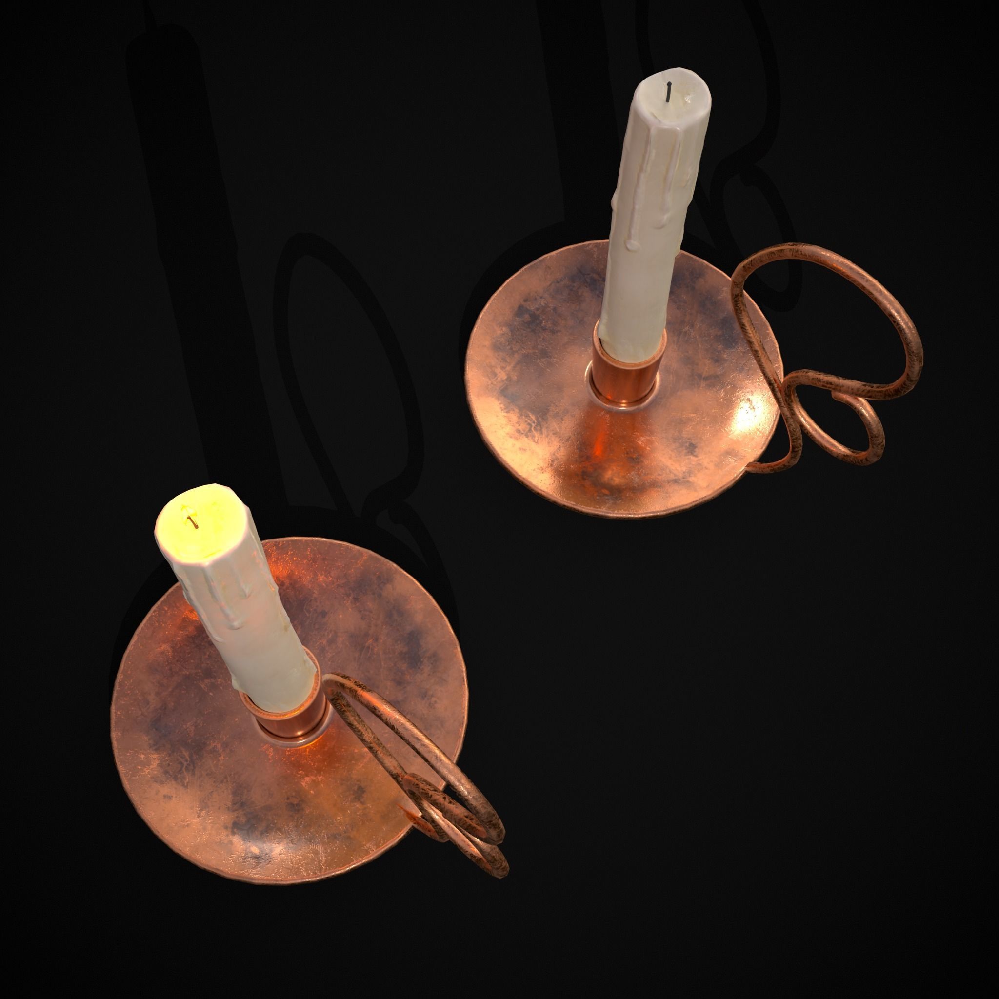 Medium Copper Chamberstick Low-poly 3D model_27