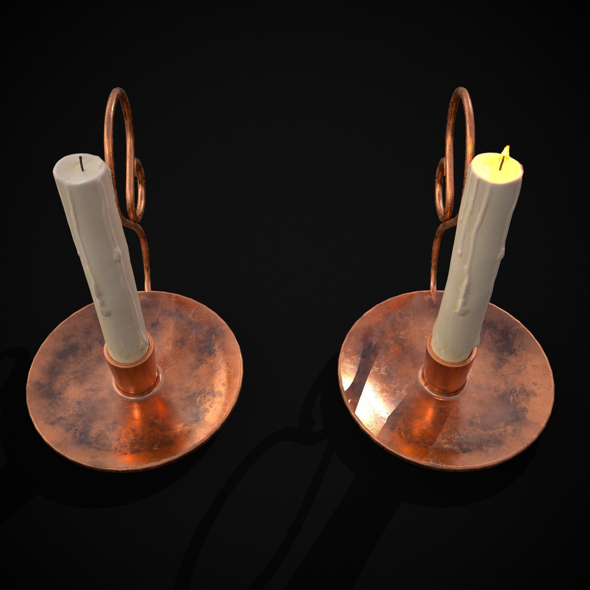 Medium Copper Chamberstick Low-poly 3D model_7