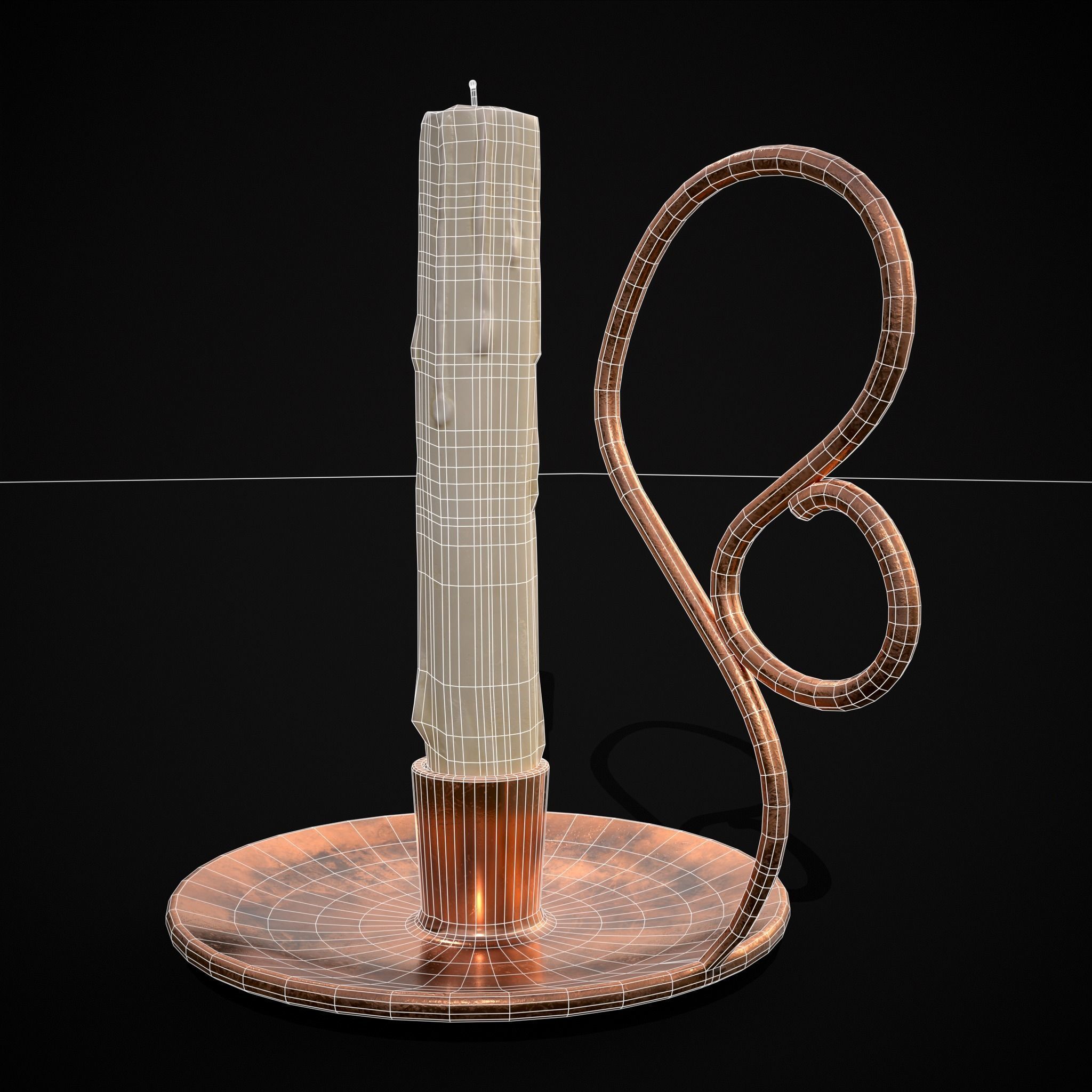 Medium Copper Chamberstick Low-poly 3D model_14