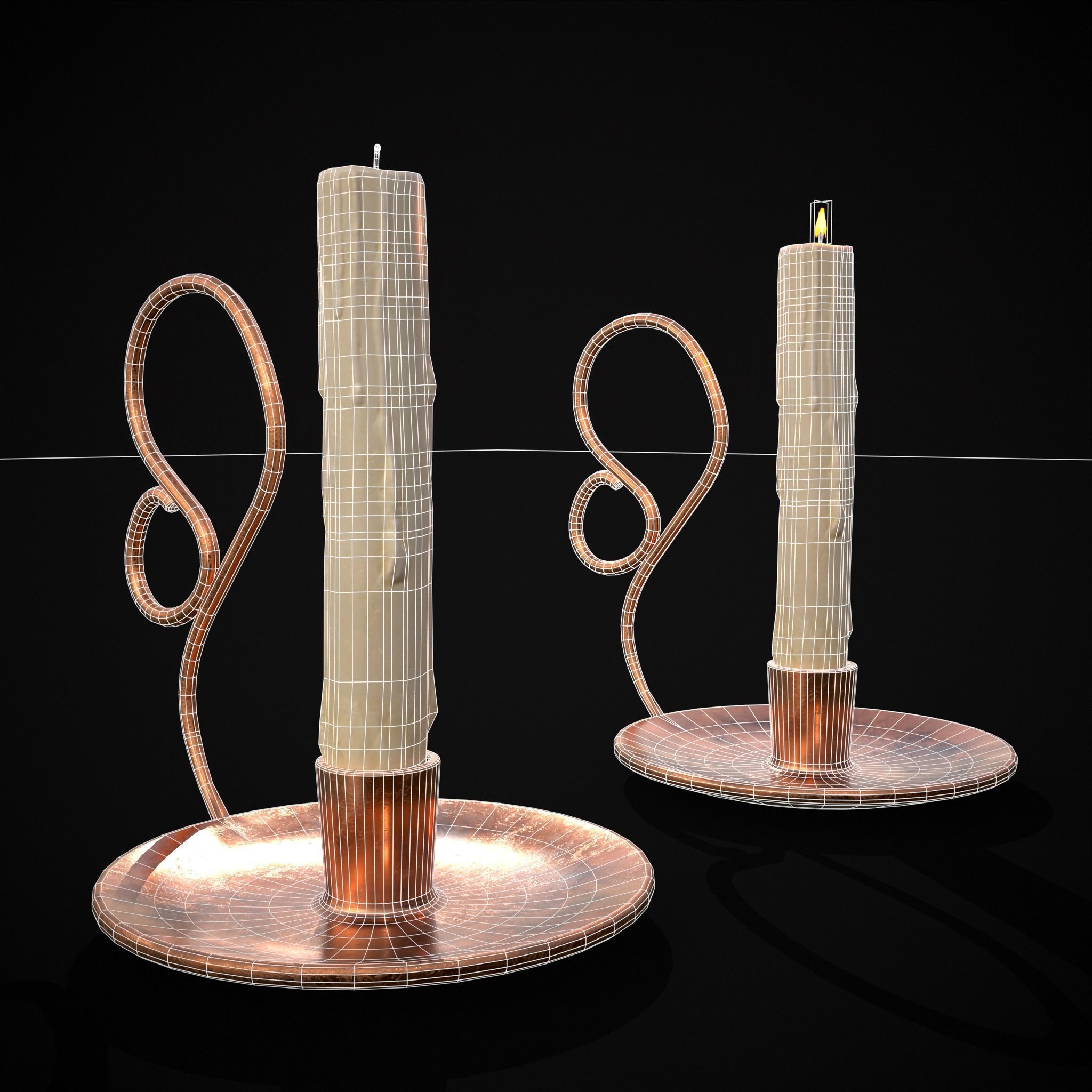 Medium Copper Chamberstick Low-poly 3D model_22