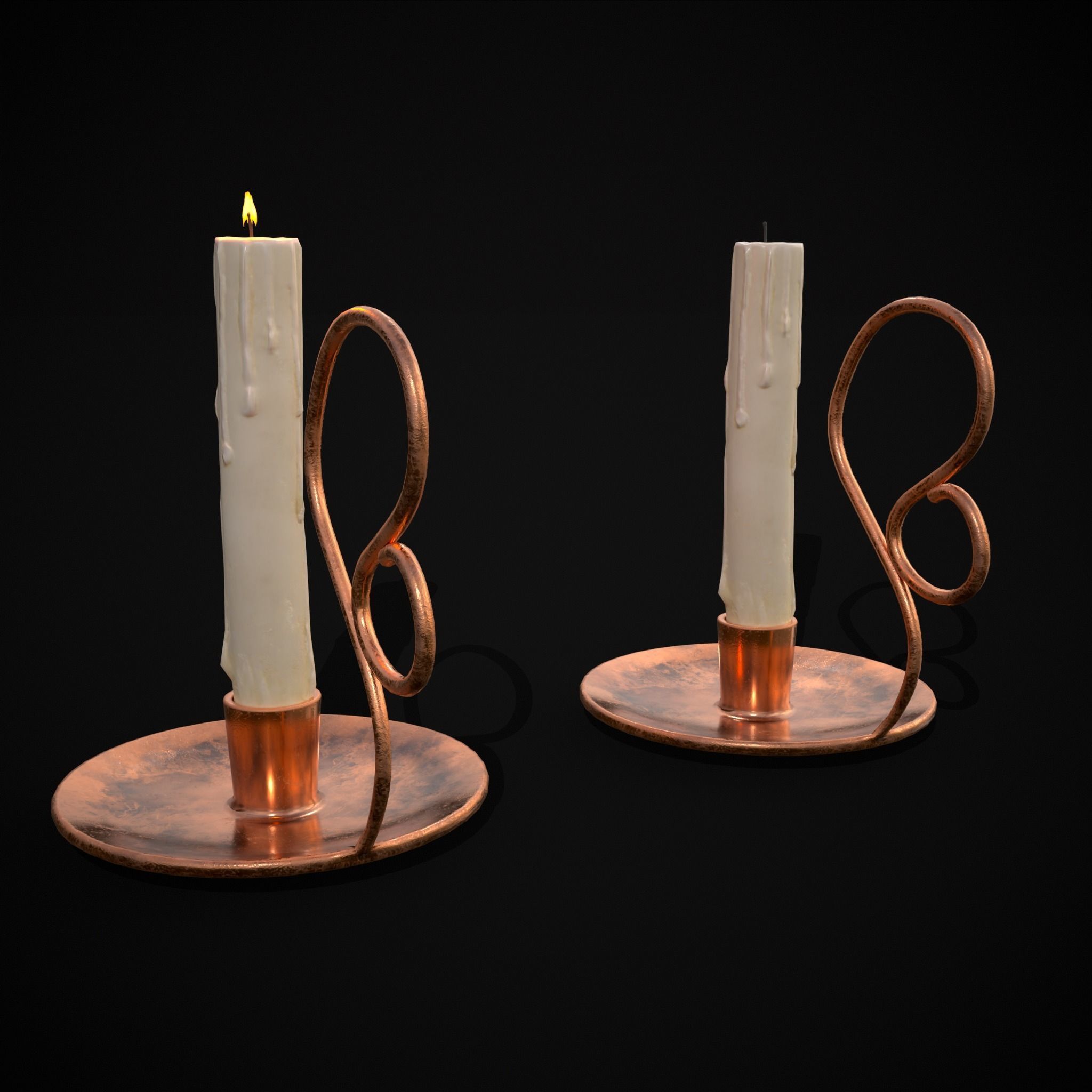 Medium Copper Chamberstick Low-poly 3D model_23