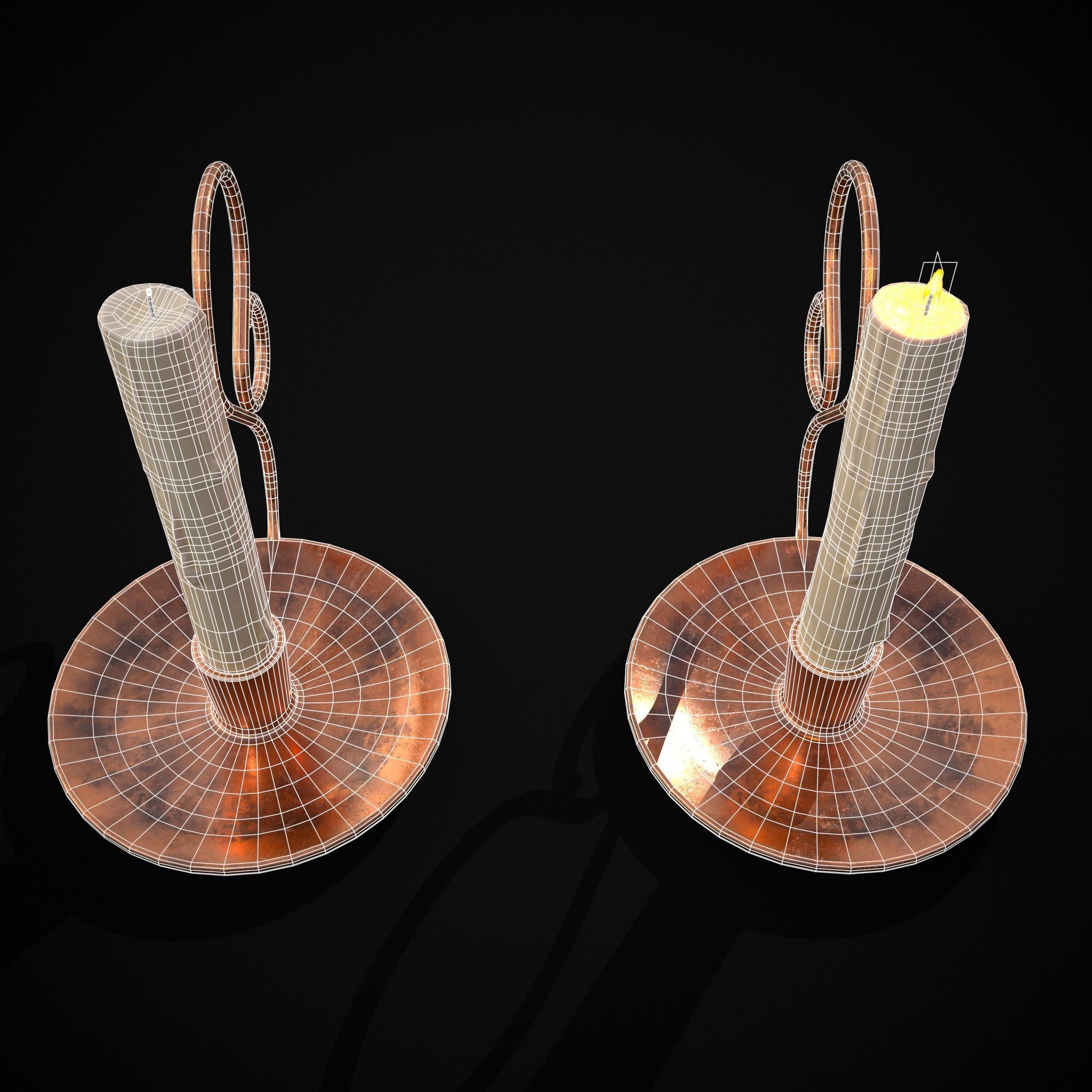 Medium Copper Chamberstick Low-poly 3D model_8