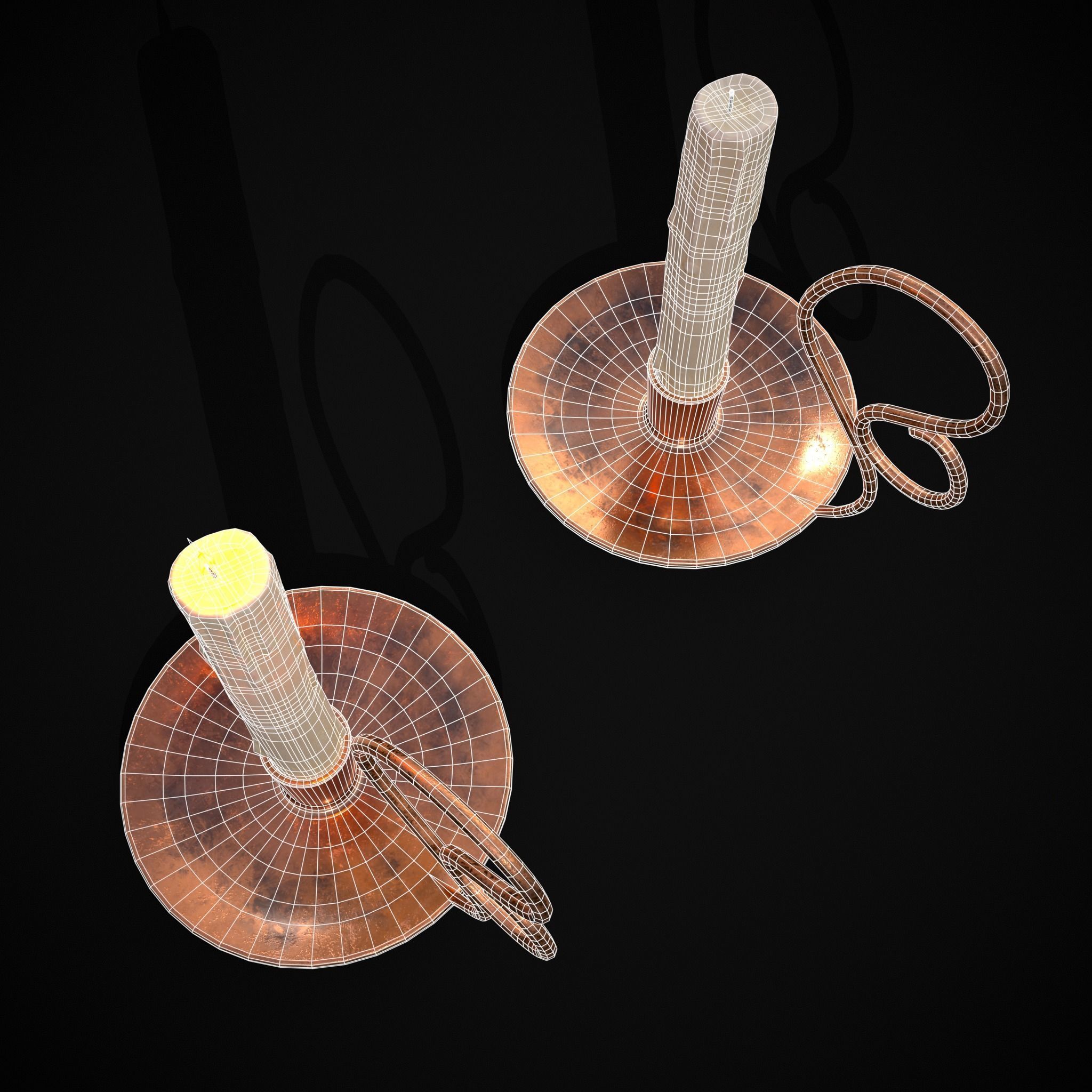 Medium Copper Chamberstick Low-poly 3D model_28