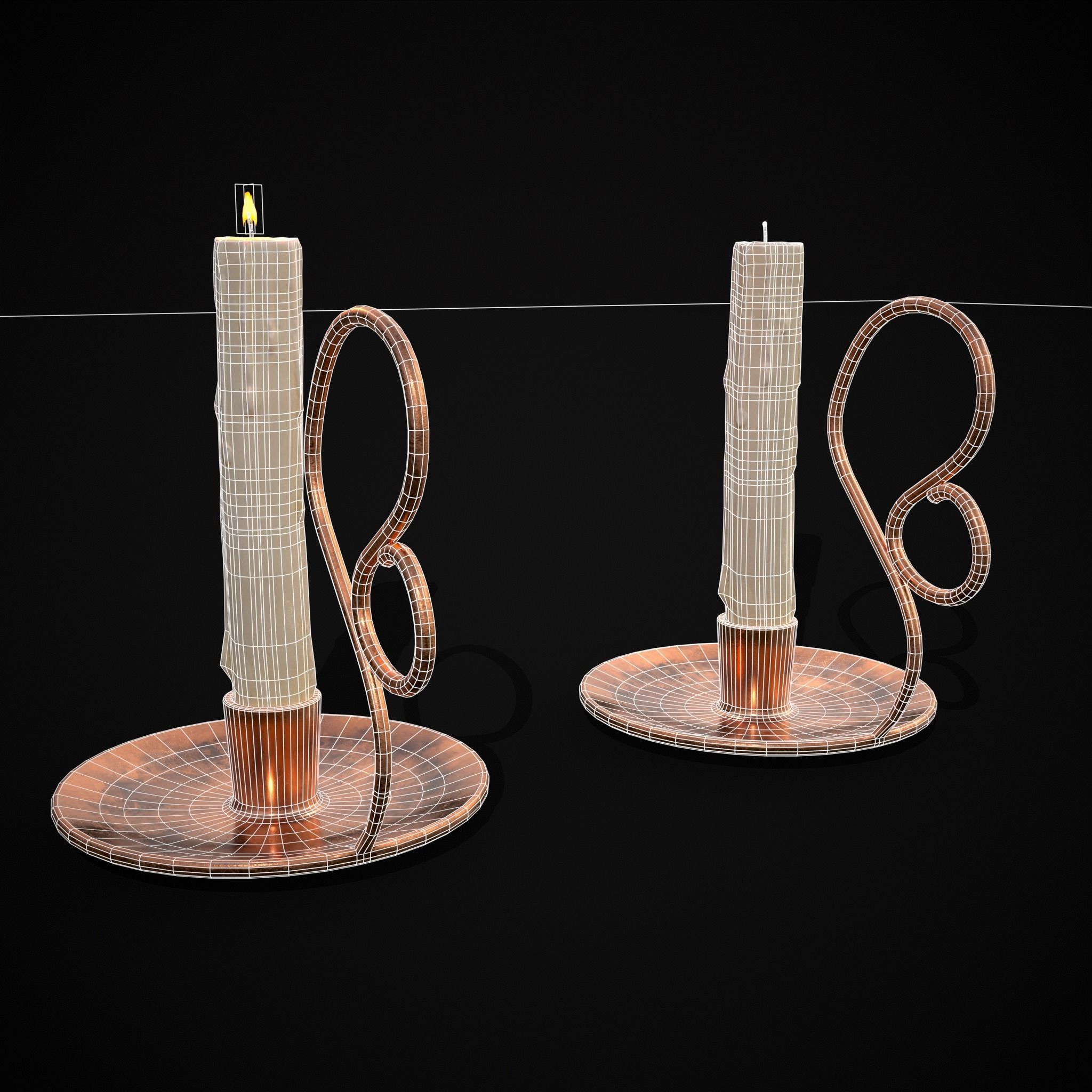 Medium Copper Chamberstick Low-poly 3D model_24