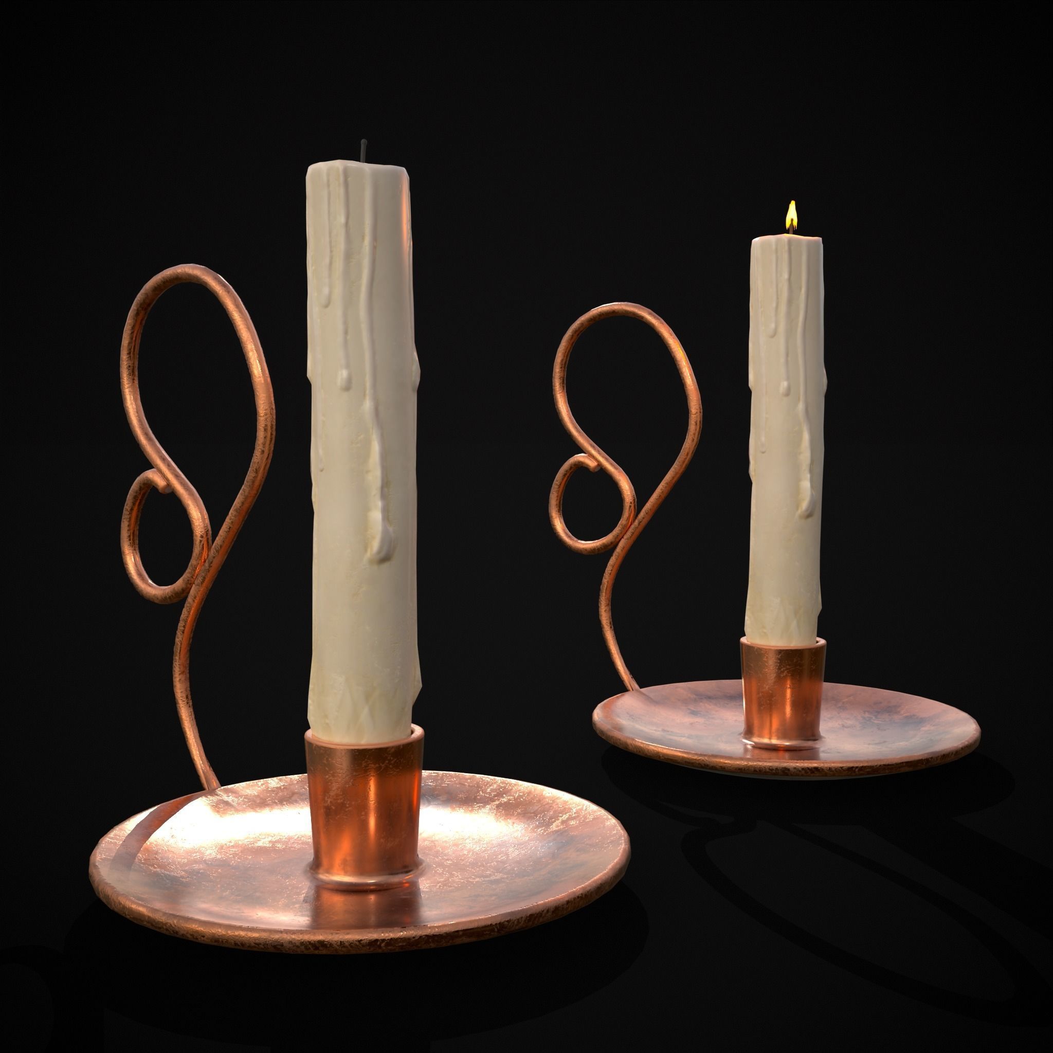 Medium Copper Chamberstick Low-poly 3D model_21