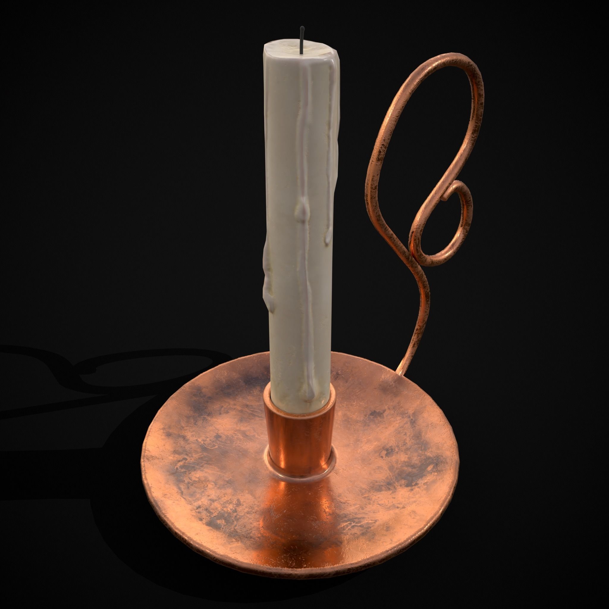 Medium Copper Chamberstick Low-poly 3D model_11