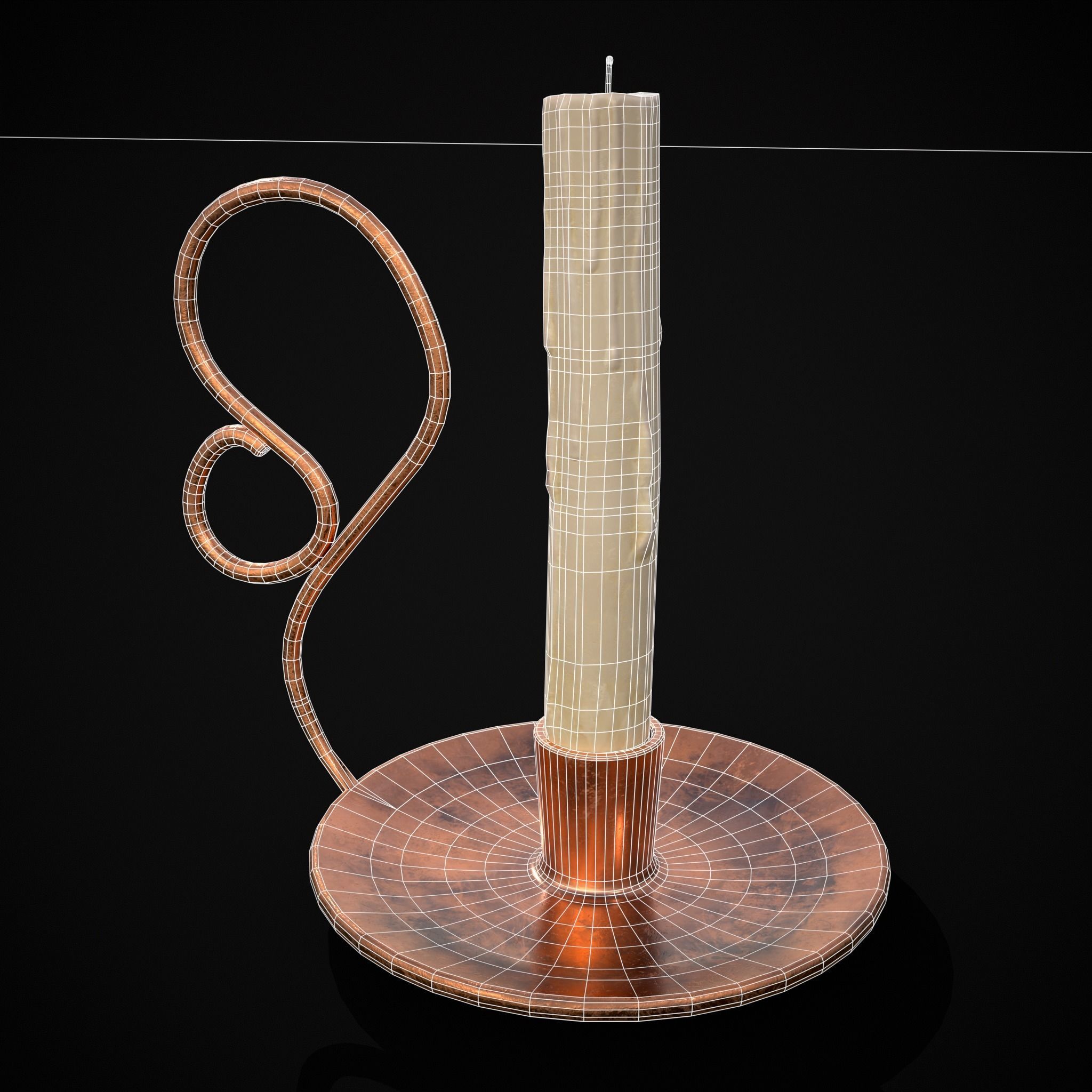 Medium Copper Chamberstick Low-poly 3D model_10
