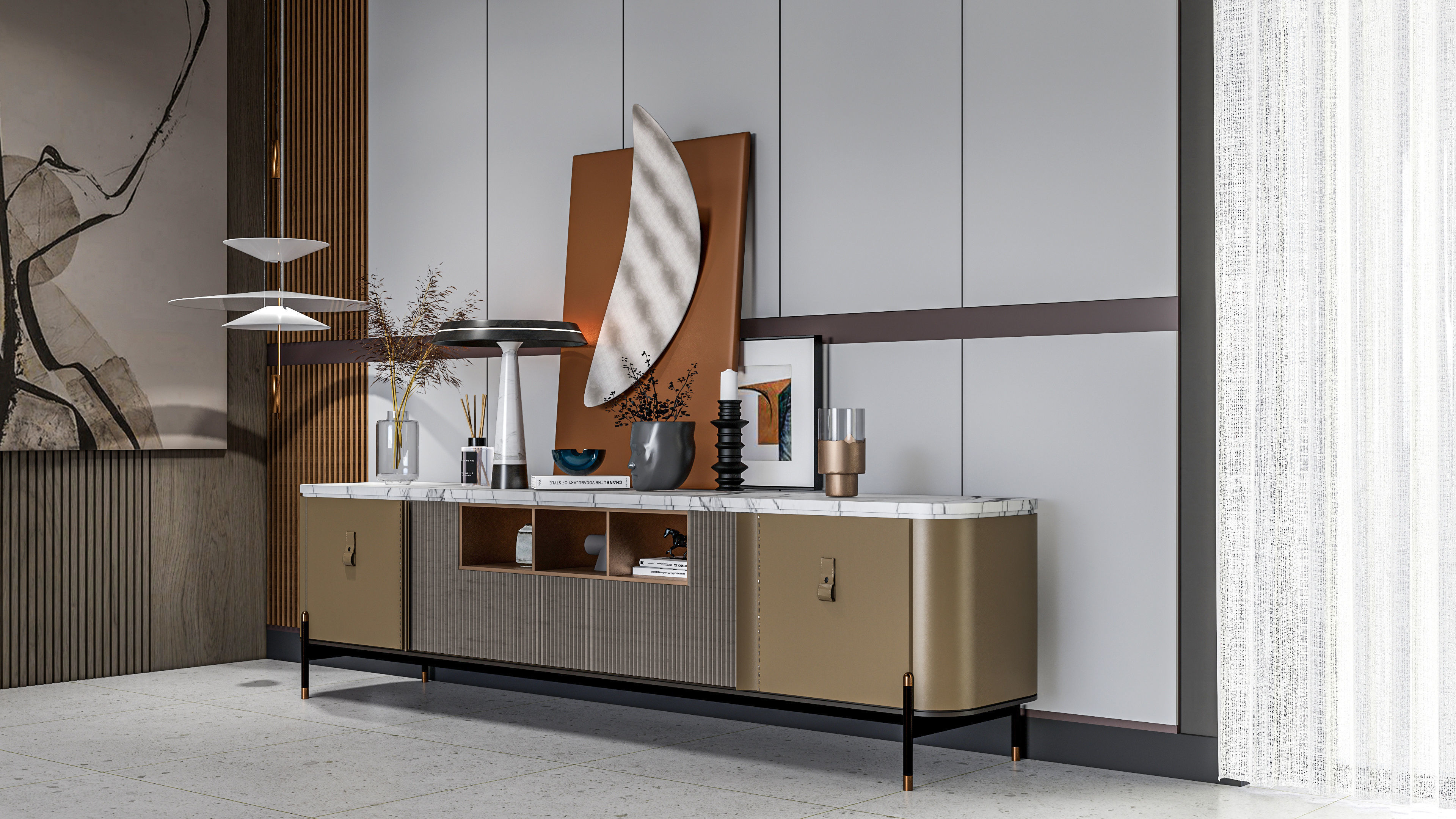 Sideboard with wall panel and flooring  1 3D model_7