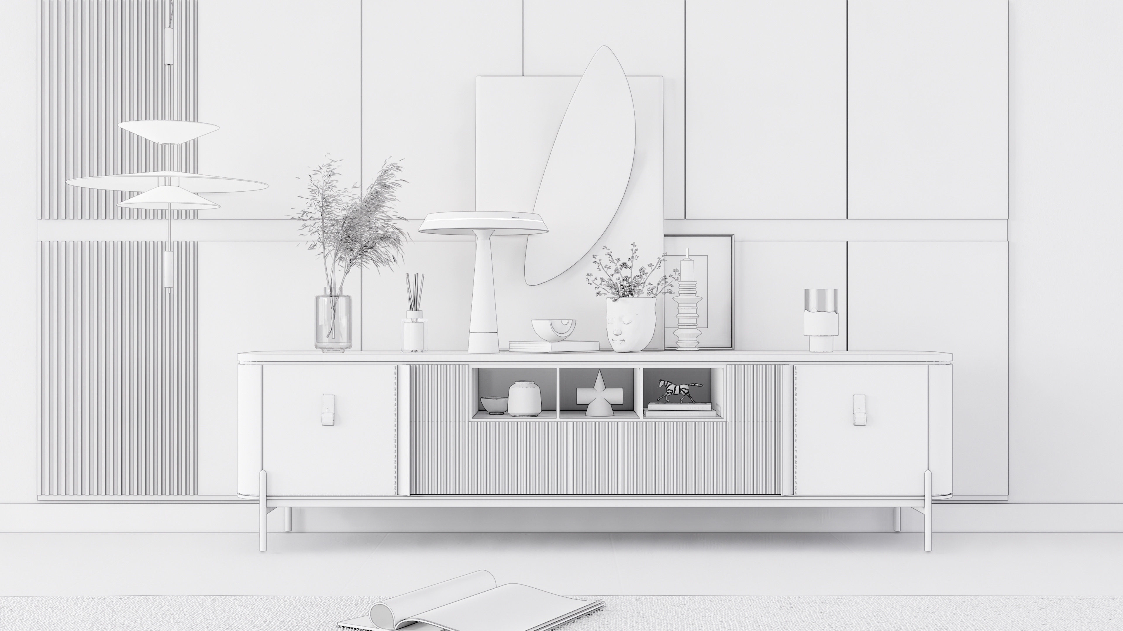 Sideboard with wall panel and flooring  1 3D model_14