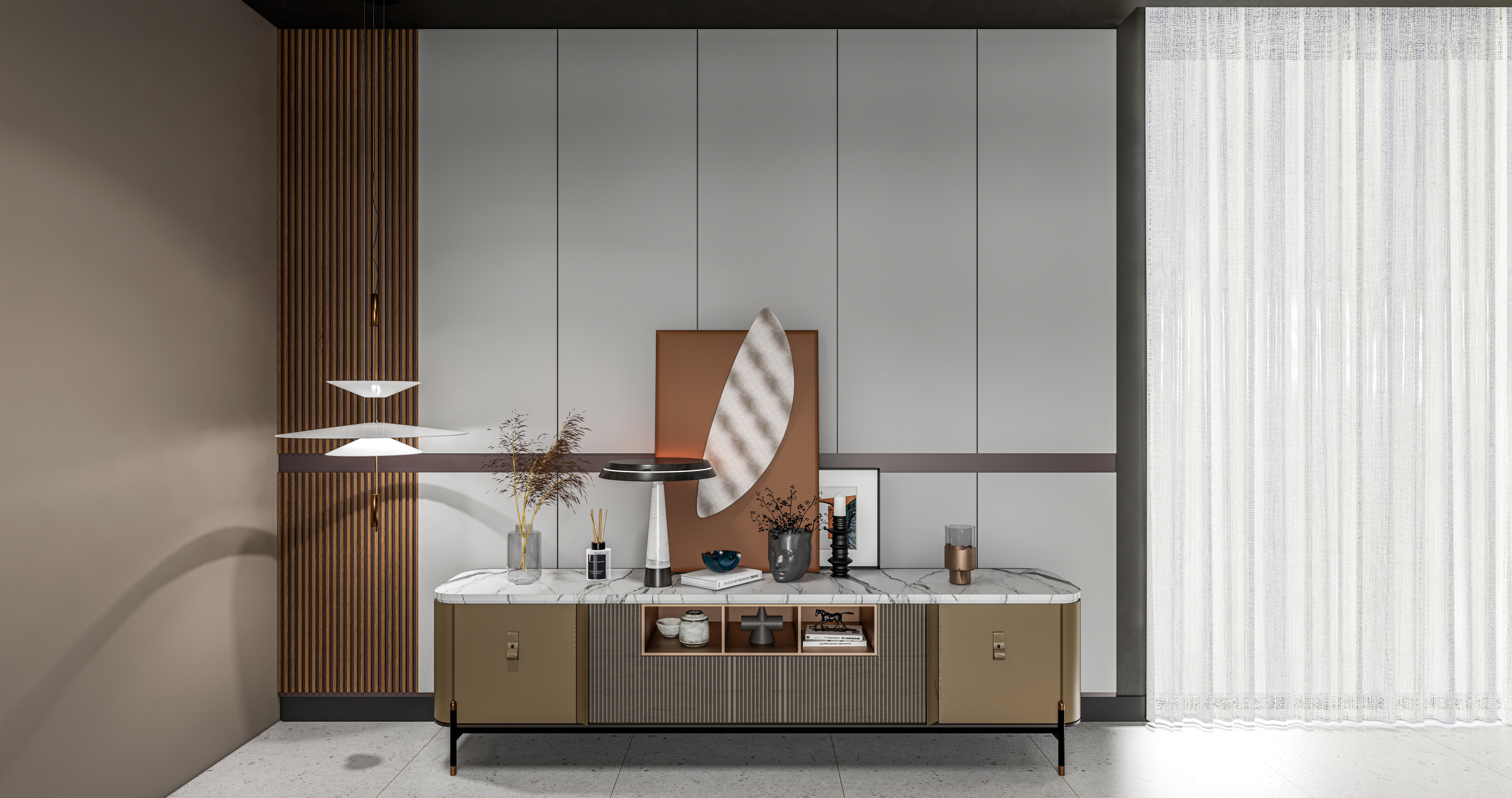 Sideboard with wall panel and flooring  1 3D model_4