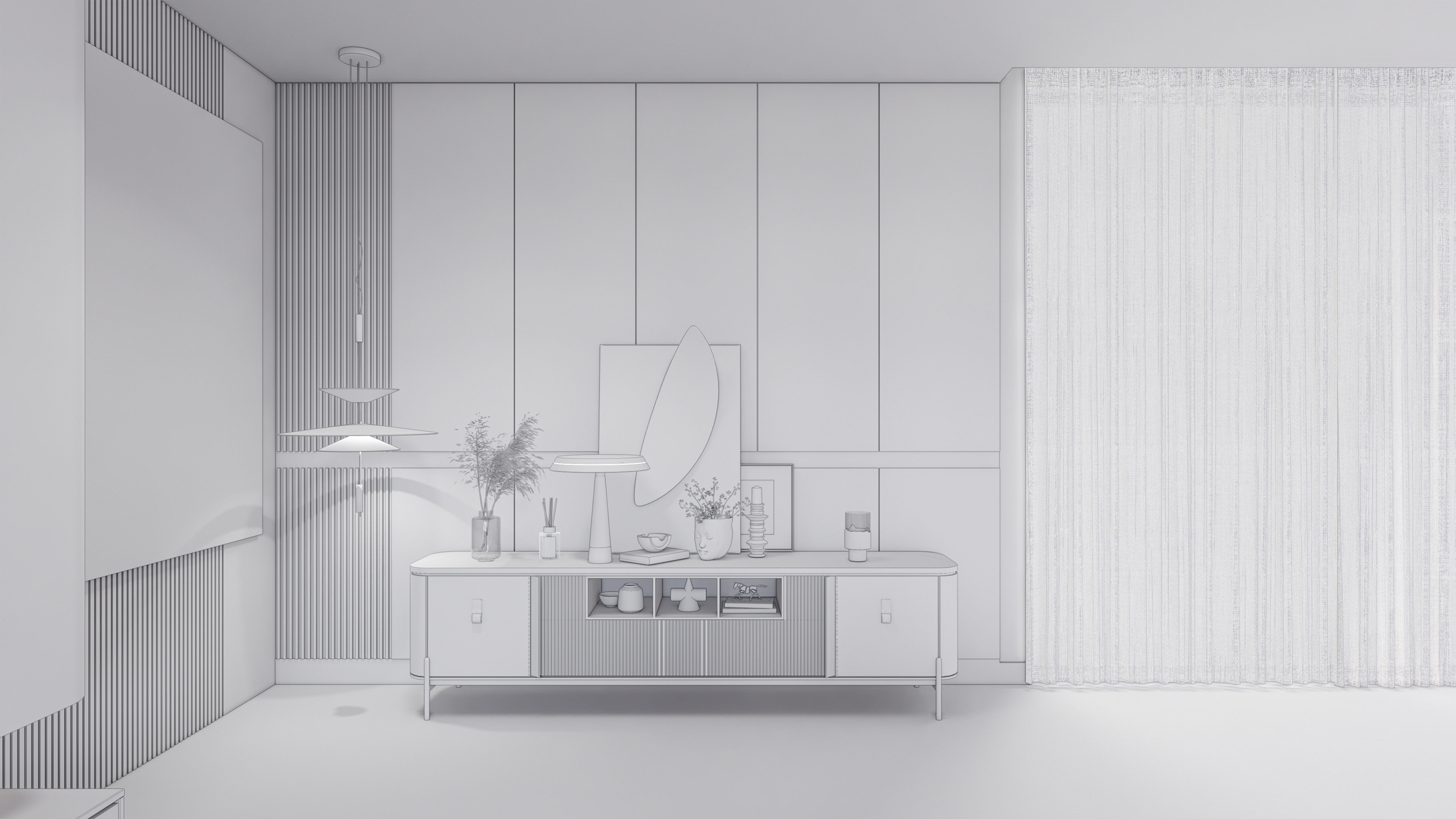 Sideboard with wall panel and flooring  1 3D model_12