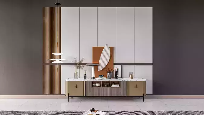 Sideboard with wall panel and flooring  1 3D model