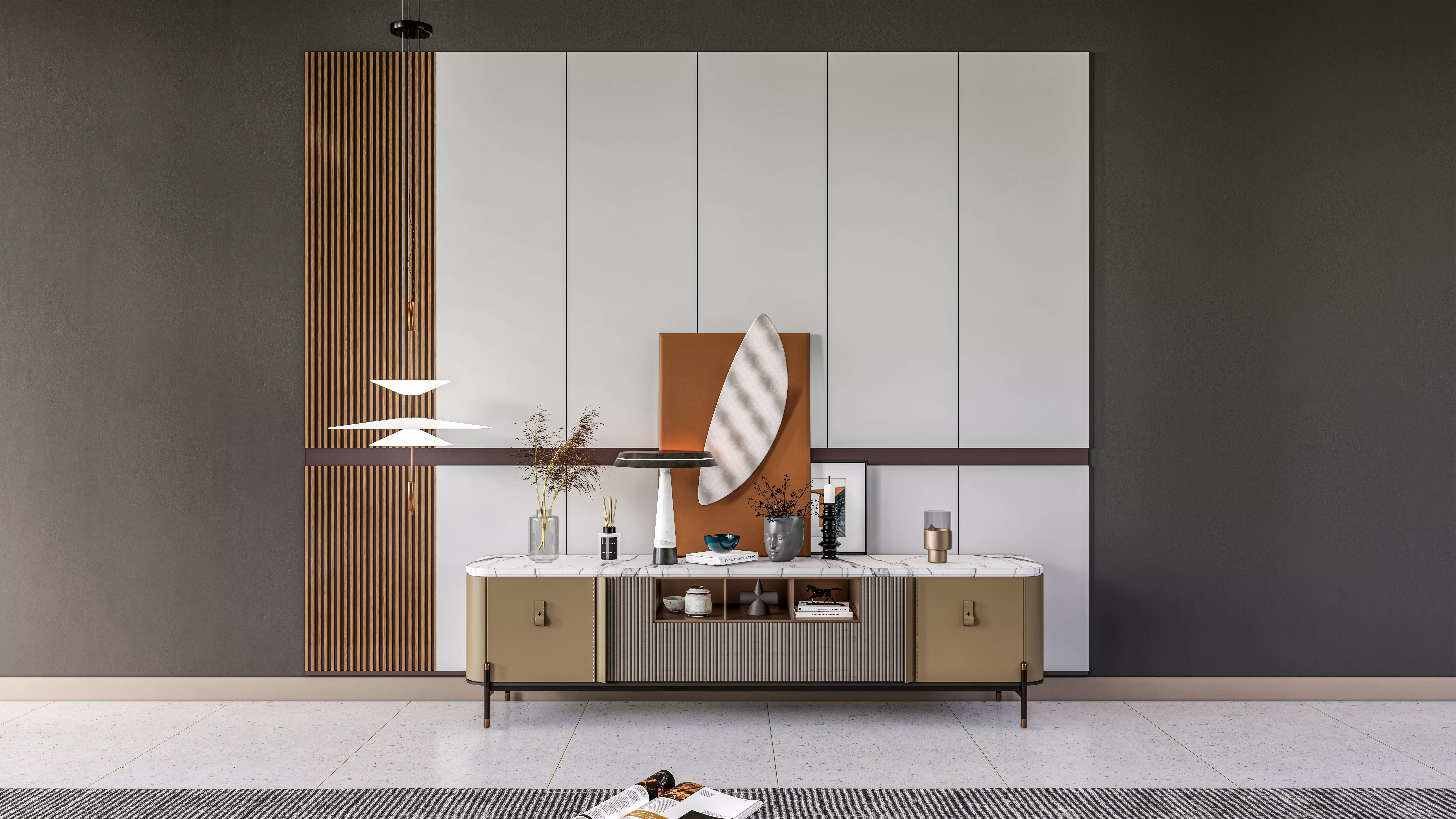 Sideboard with wall panel and flooring  1 3D model_0