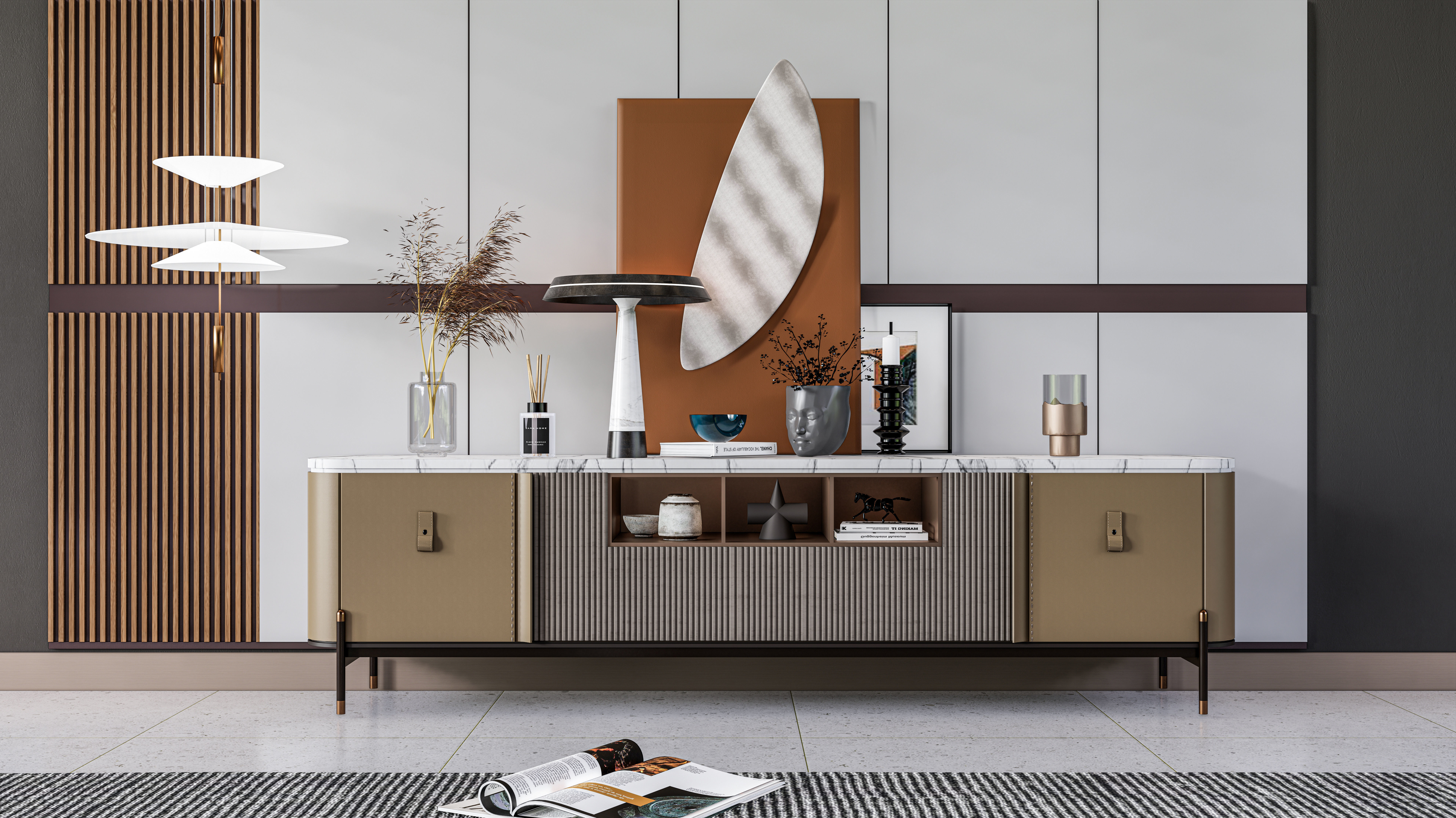 Sideboard with wall panel and flooring  1 3D model_13