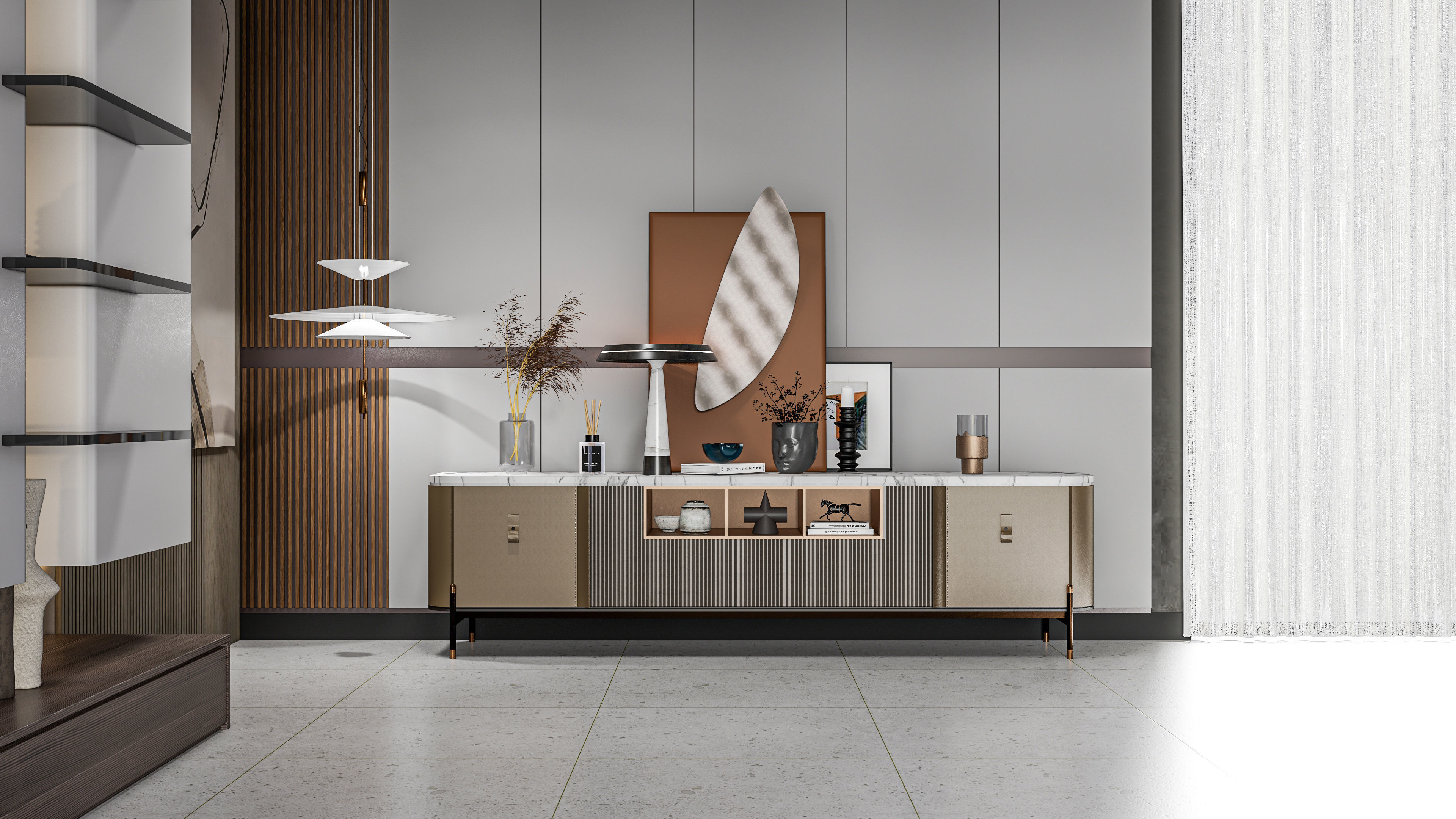 Sideboard with wall panel and flooring  1 3D model_9