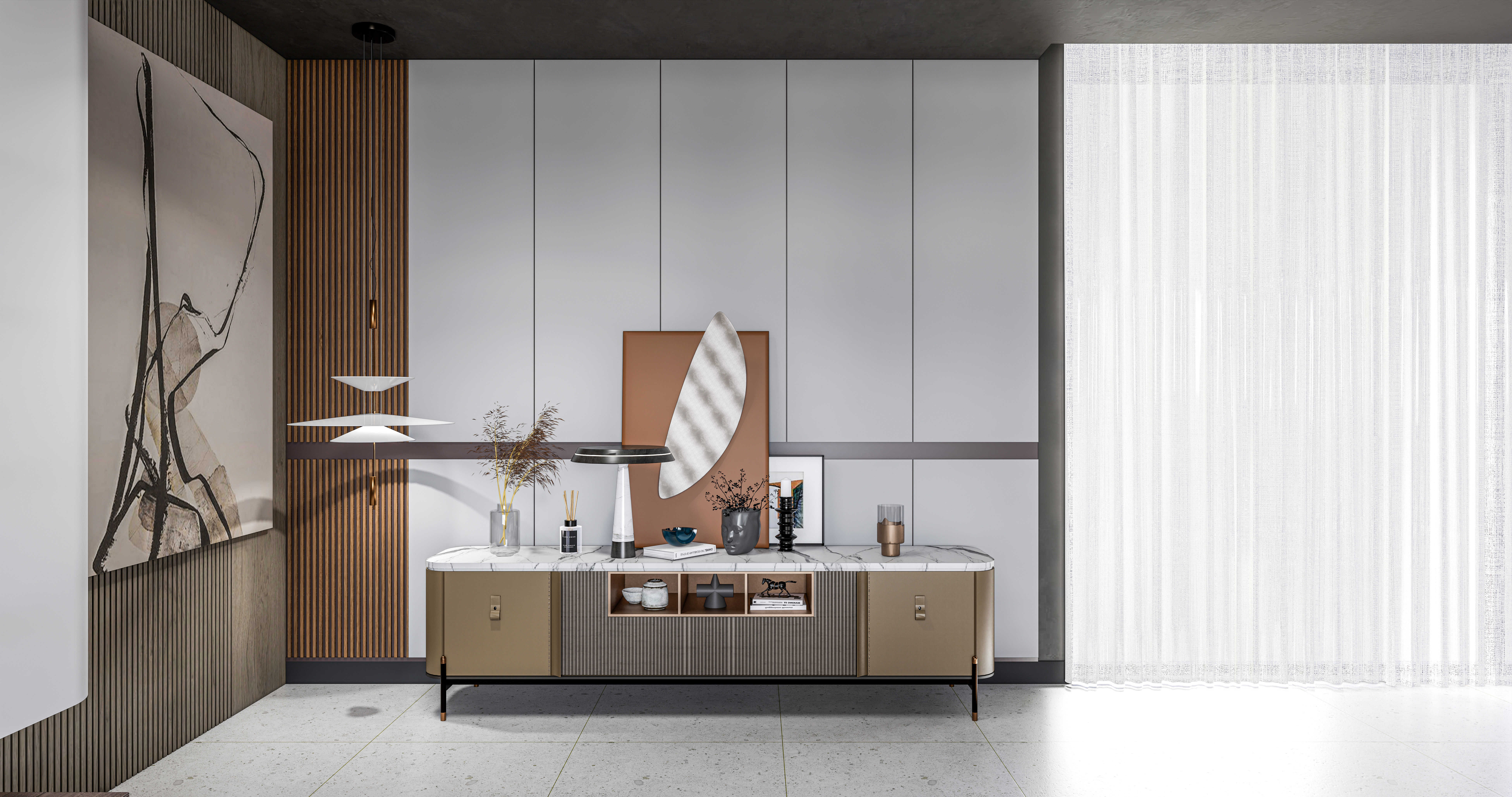 Sideboard with wall panel and flooring  1 3D model_11