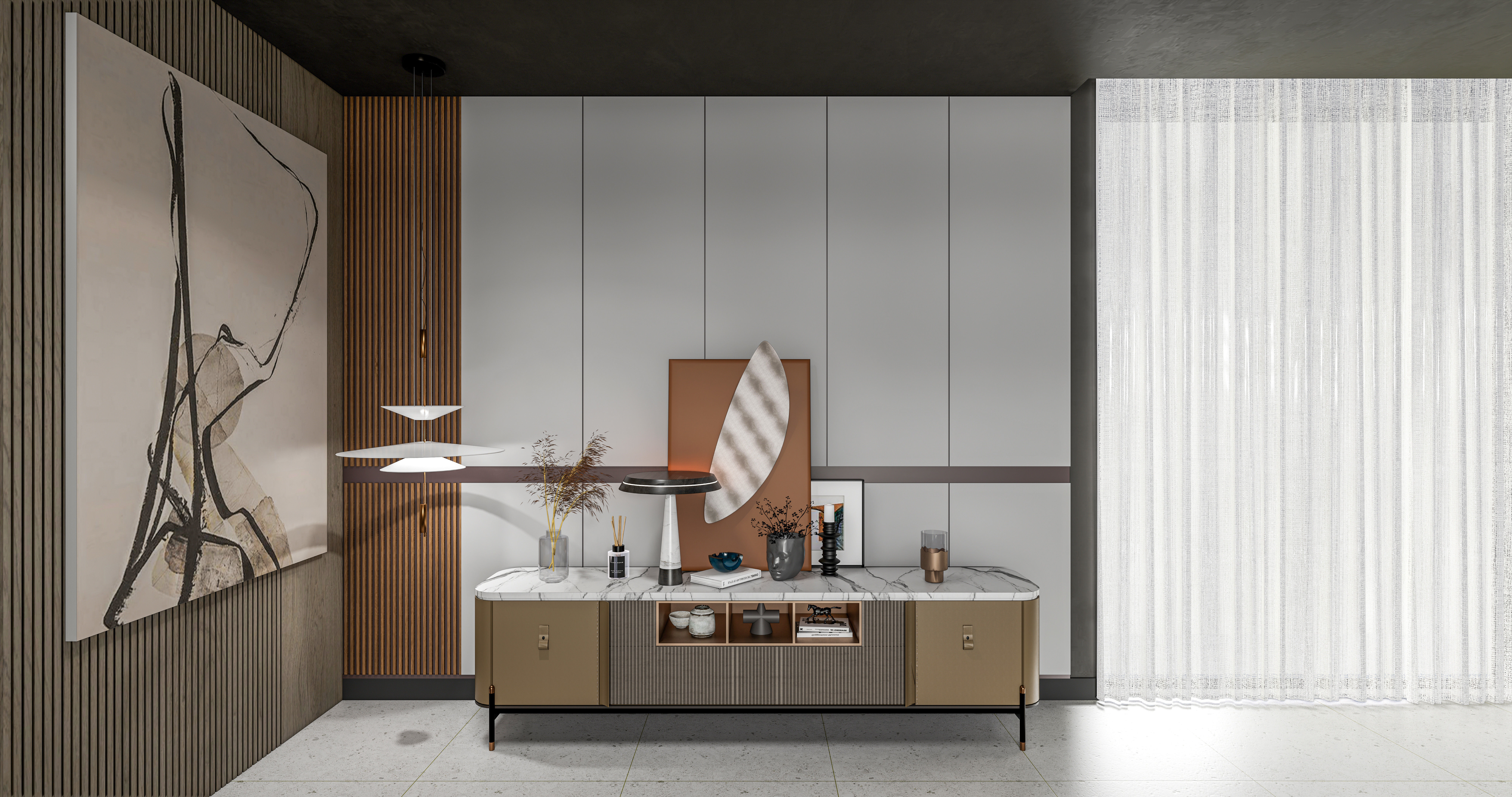 Sideboard with wall panel and flooring  1 3D model_2