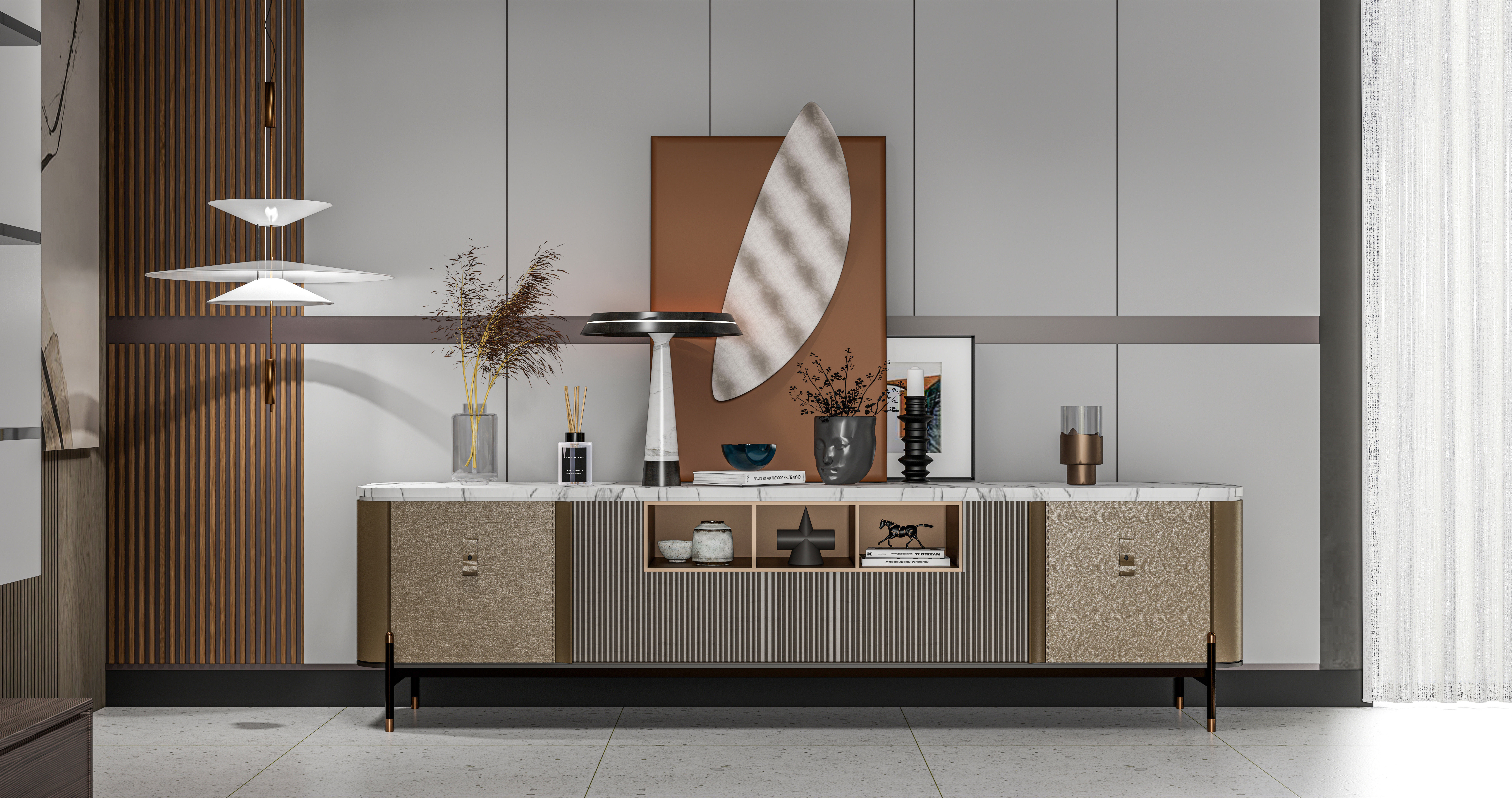 Sideboard with wall panel and flooring  1 3D model_10