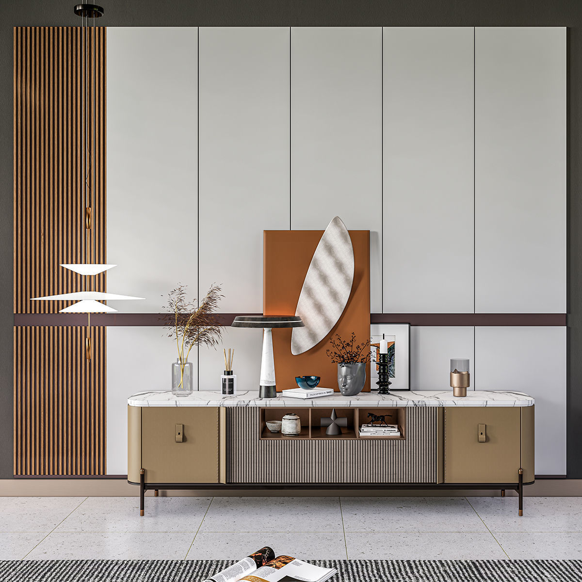 Sideboard with wall panel and flooring  1 3D model_3