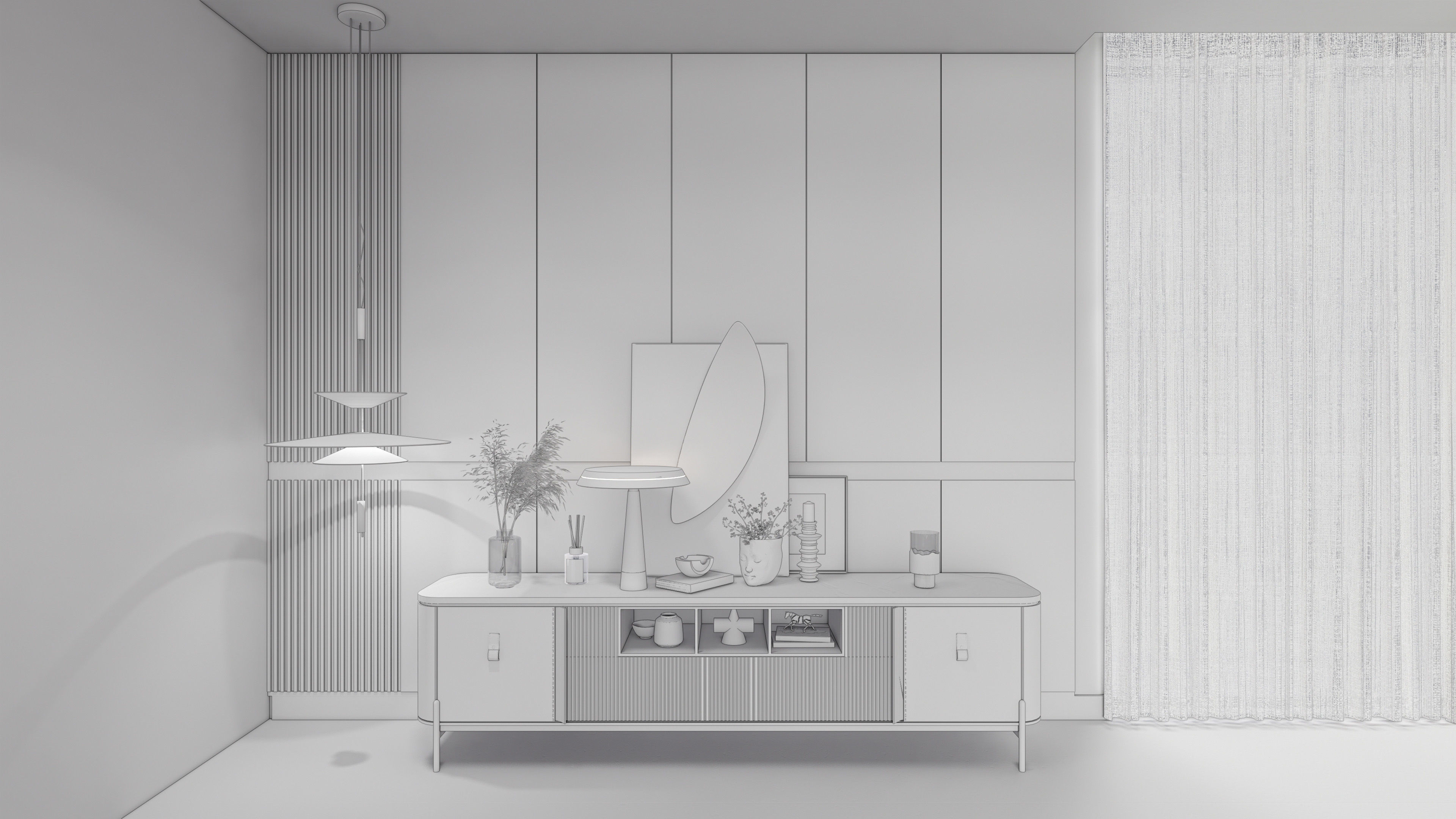 Sideboard with wall panel and flooring  1 3D model_5