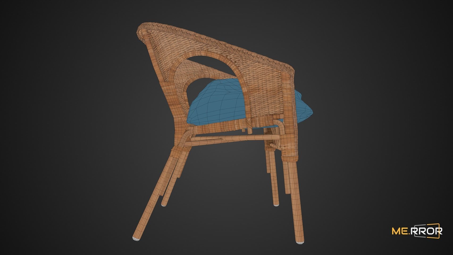 Game Ready Rattan Chair and Cushion Low-poly 3D model_2