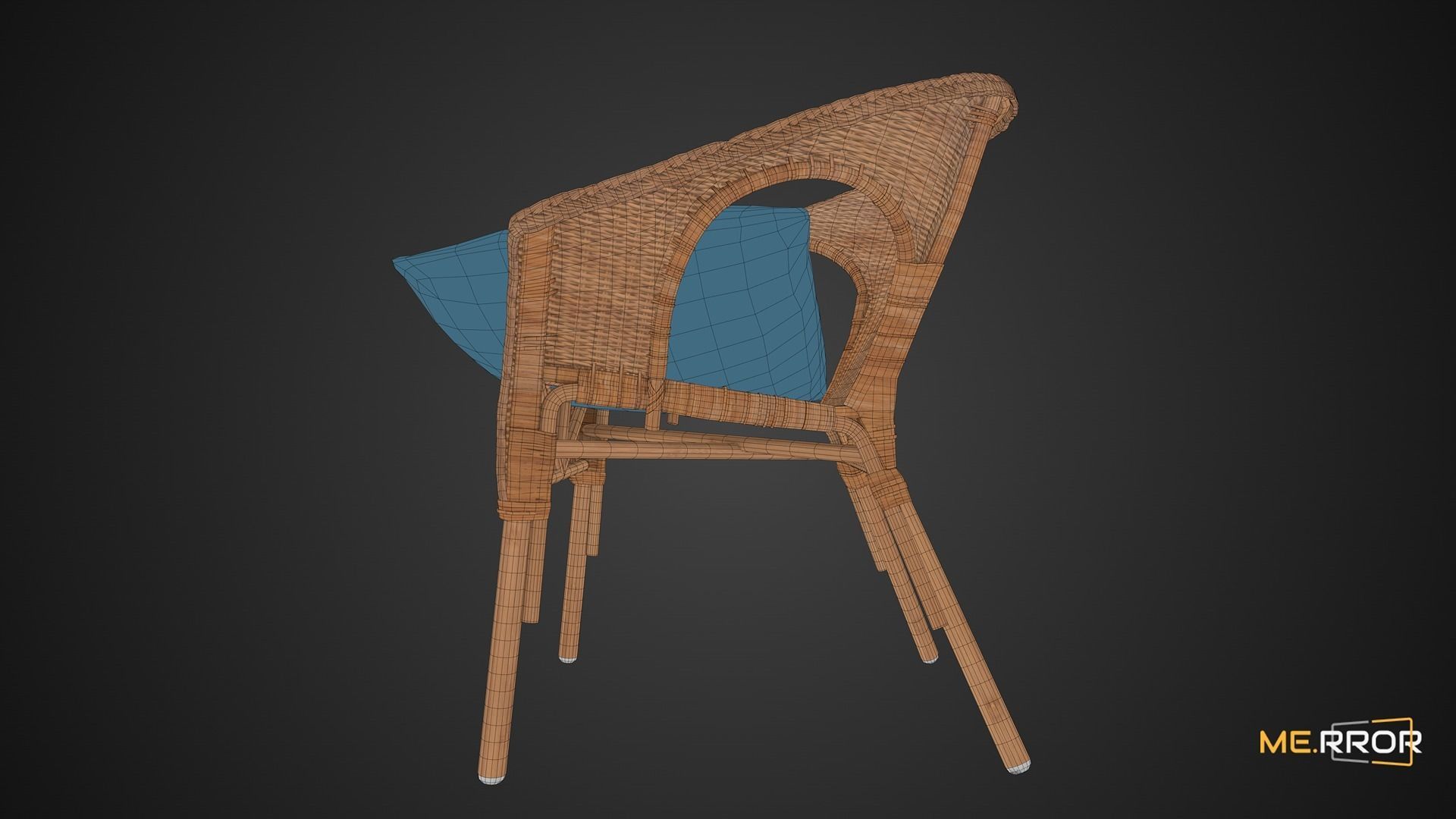 Game Ready Rattan Chair and Cushion Low-poly 3D model_4