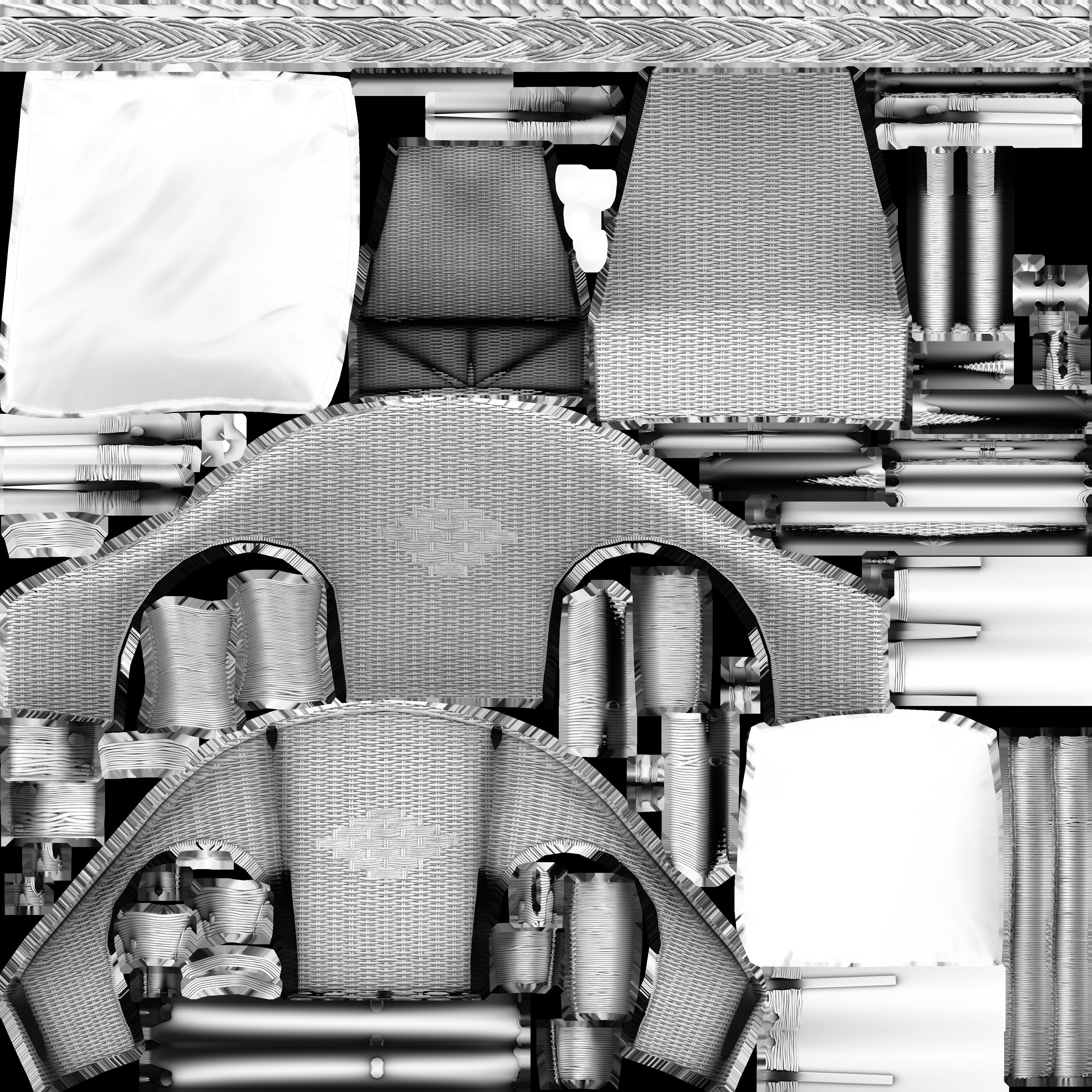 Game Ready Rattan Chair and Cushion Low-poly 3D model_14