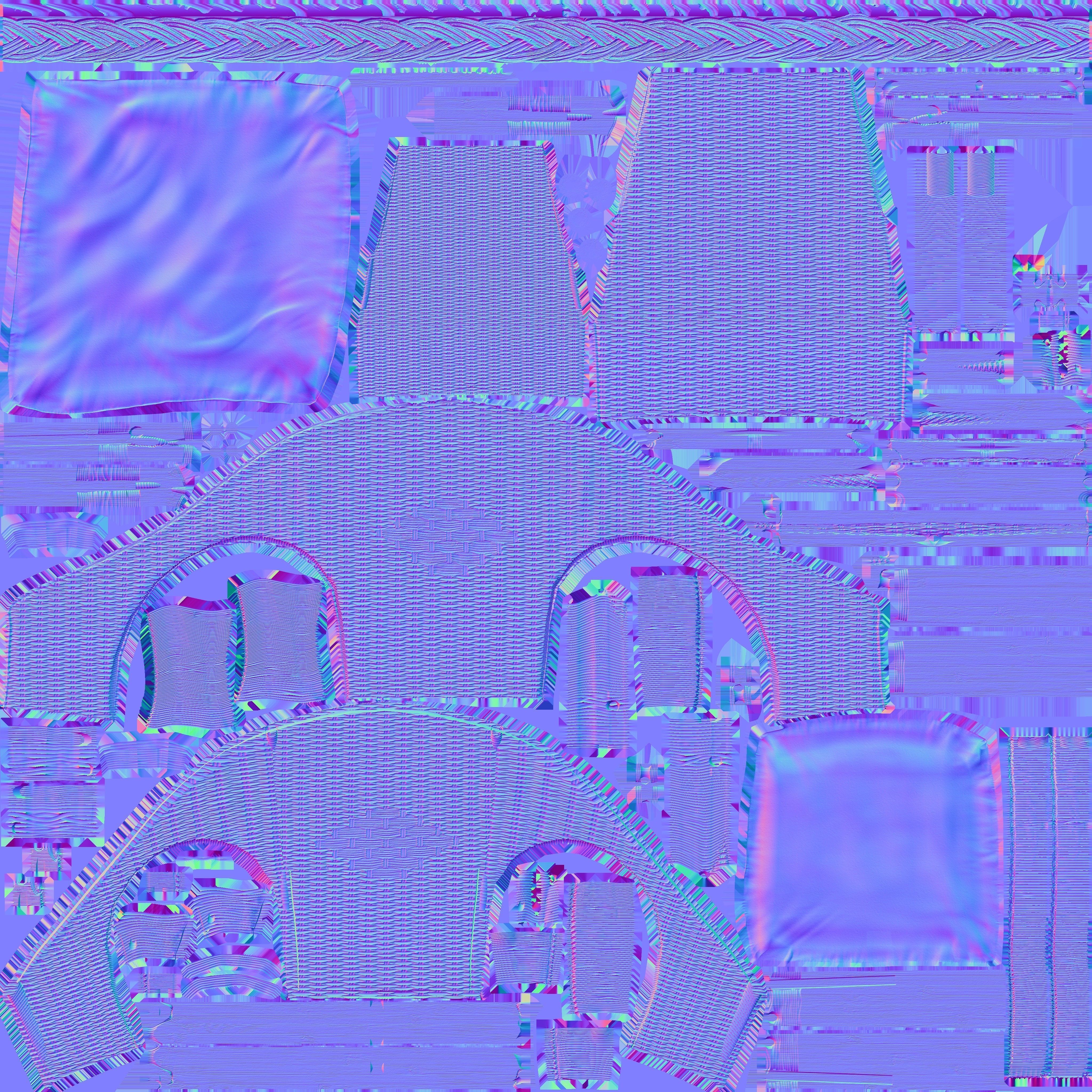 Game Ready Rattan Chair and Cushion Low-poly 3D model_18