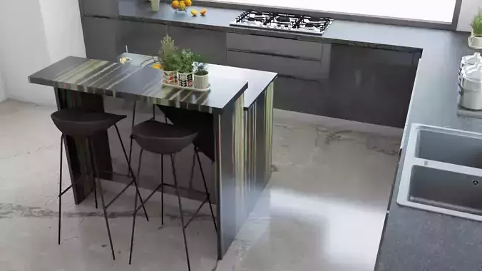 Modular Kitchen 3d Model with Vray rendering setup