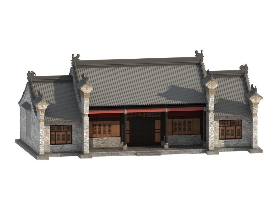 town Chinese style commercial residential buildings 3D model_9