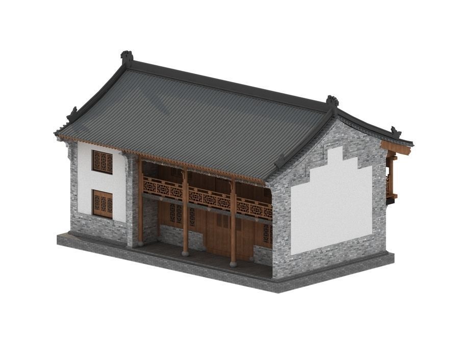 town Chinese style commercial residential buildings 3D model_10