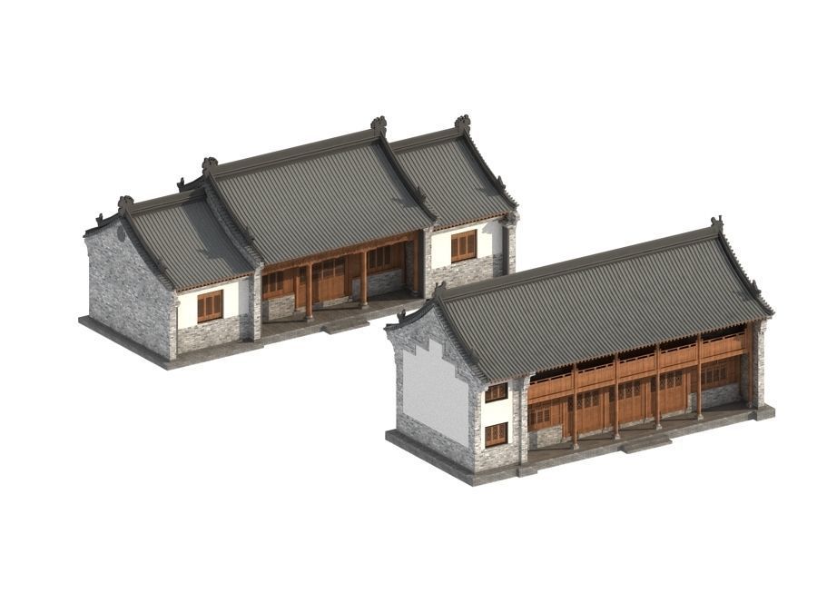 town Chinese style commercial residential buildings 3D model_11