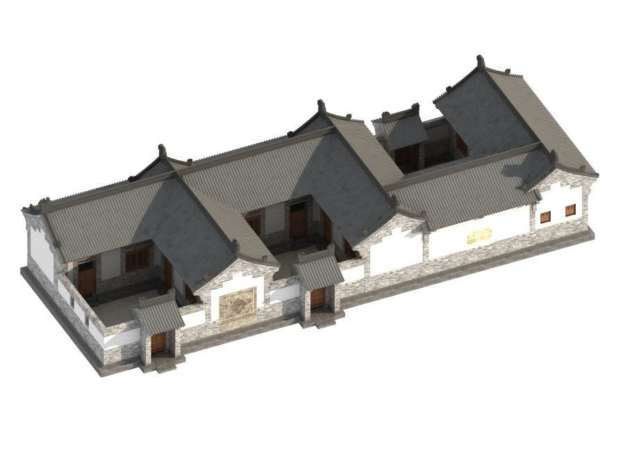 town Chinese style commercial residential buildings 3D model_7