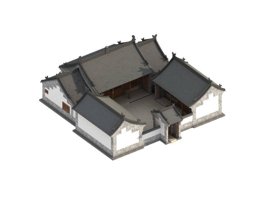 town Chinese style commercial residential buildings 3D model_6