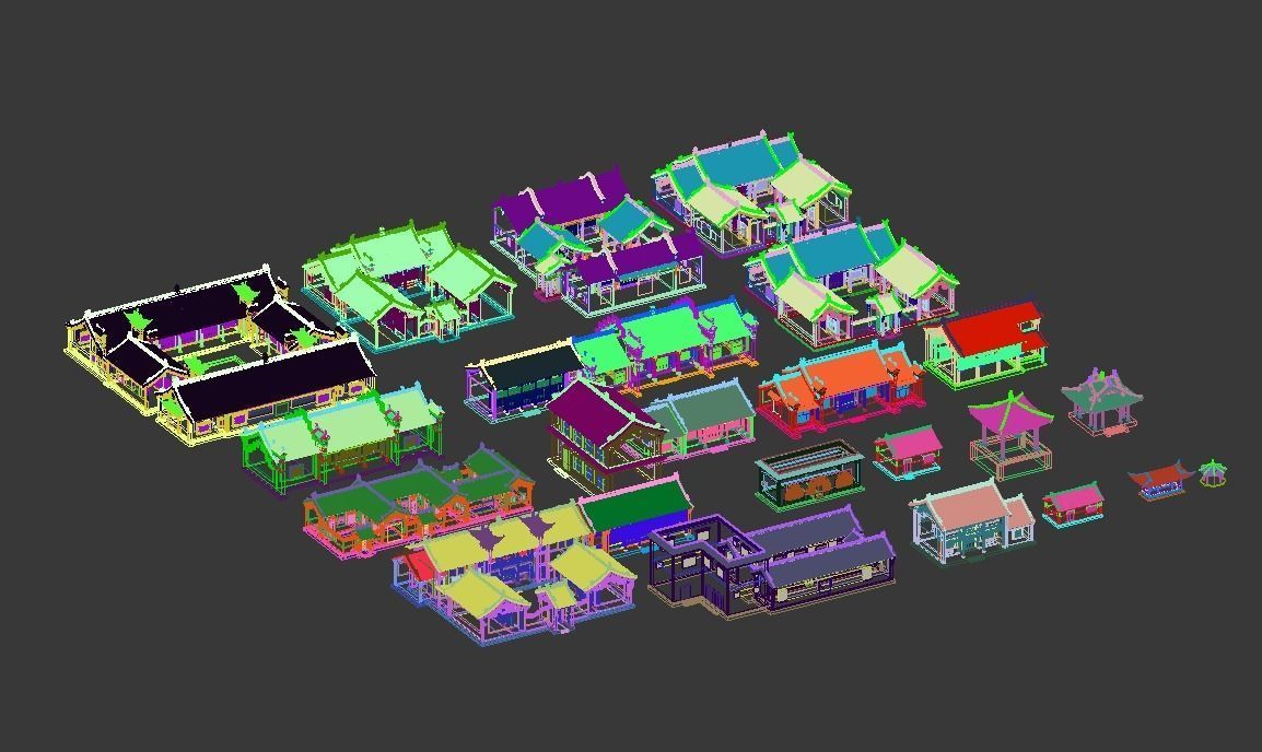 town Chinese style commercial residential buildings 3D model_16