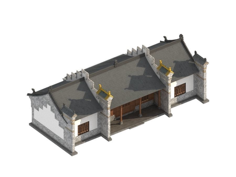 town Chinese style commercial residential buildings 3D model_17