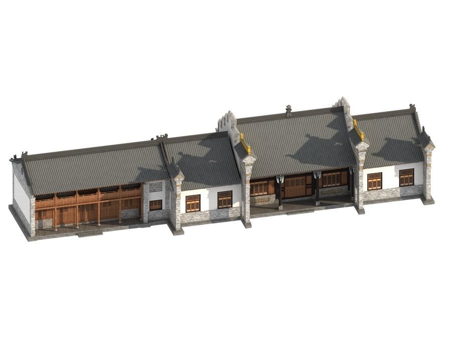town Chinese style commercial residential buildings 3D model_18