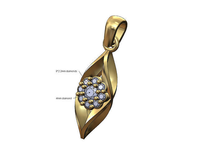 Diamond cluster twisted leaf pendant bail and charm 3D print model