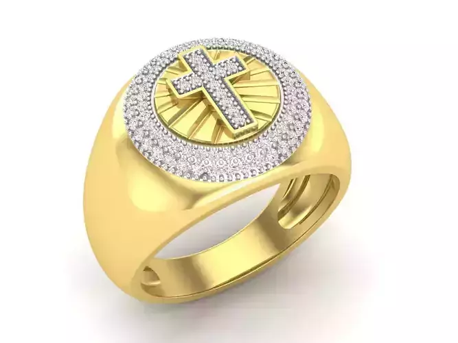 AV 483 Mens Round Diamond Circle Cross Ring