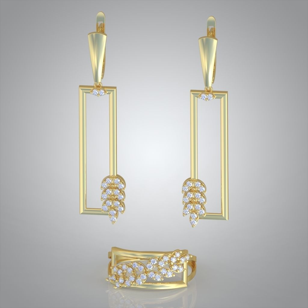 Ring and Earring Set 3D printable model 0121 3D Model Collection_13