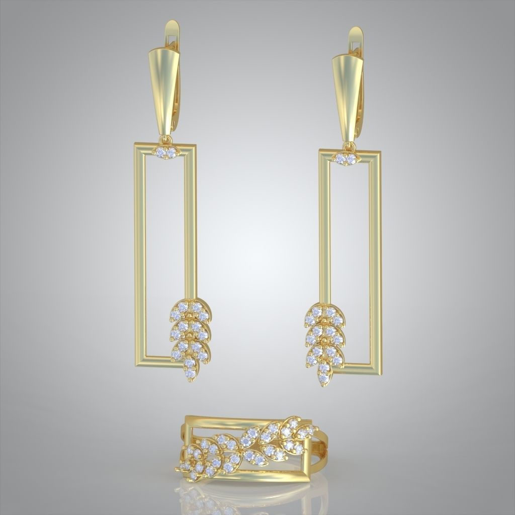 Ring and Earring Set 3D printable model 0121 3D Model Collection_2